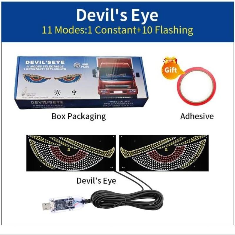 11 Modes Dynamic Demon Eye Car Logo Sticker Light USB plug-and-play windshield decor lamp with no wiring required. Long press for power on/off, single key to switch light modes. Self-adhesive backing enables hassle-free tool-free installation.