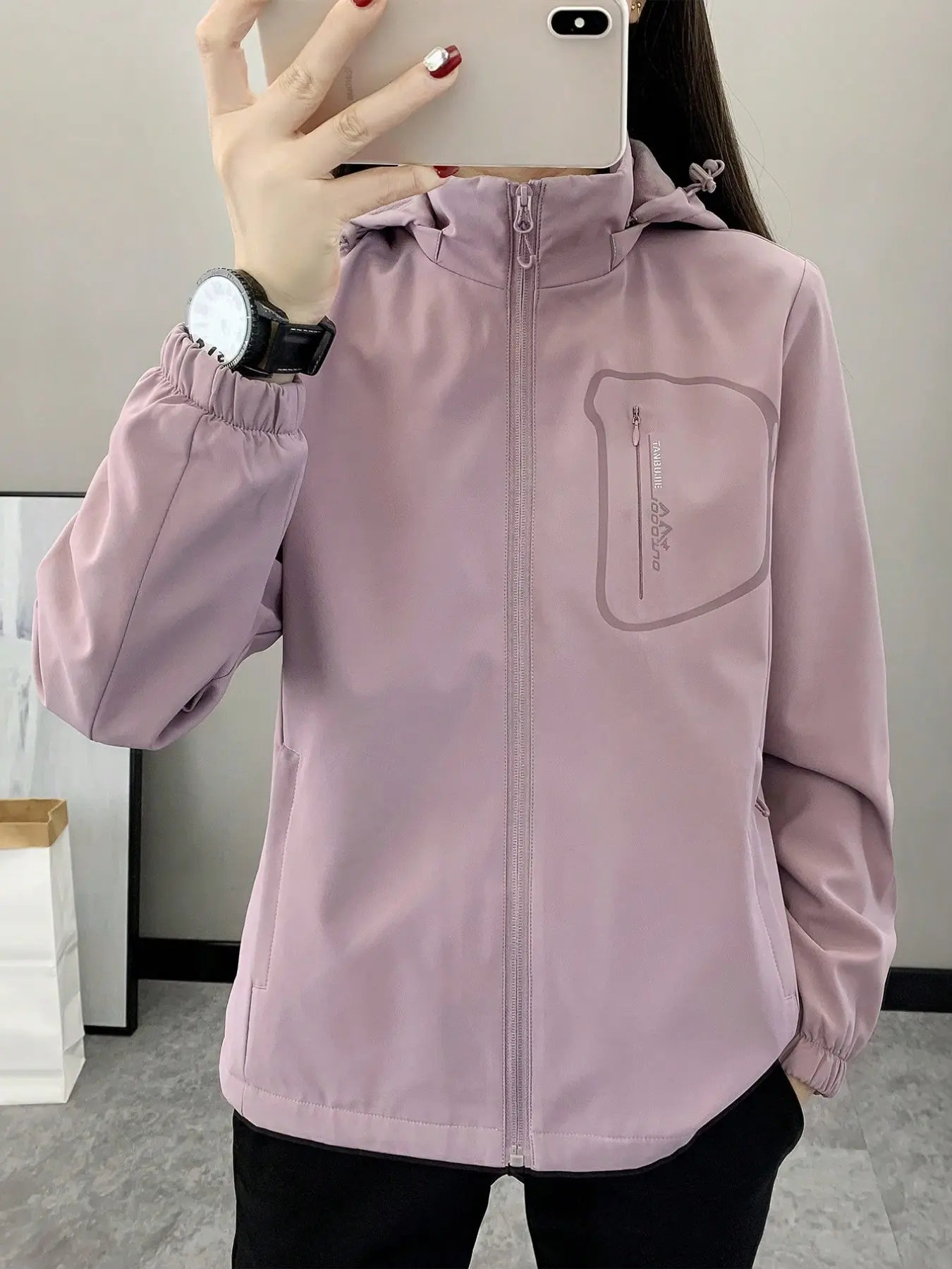 Women's Casual Outdoor Soft Shell Jacket, Windproof Waterproof Breathable, Thickened Fleece, Ideal for Hiking Running Trekking, Outdoor Sports Outerwear