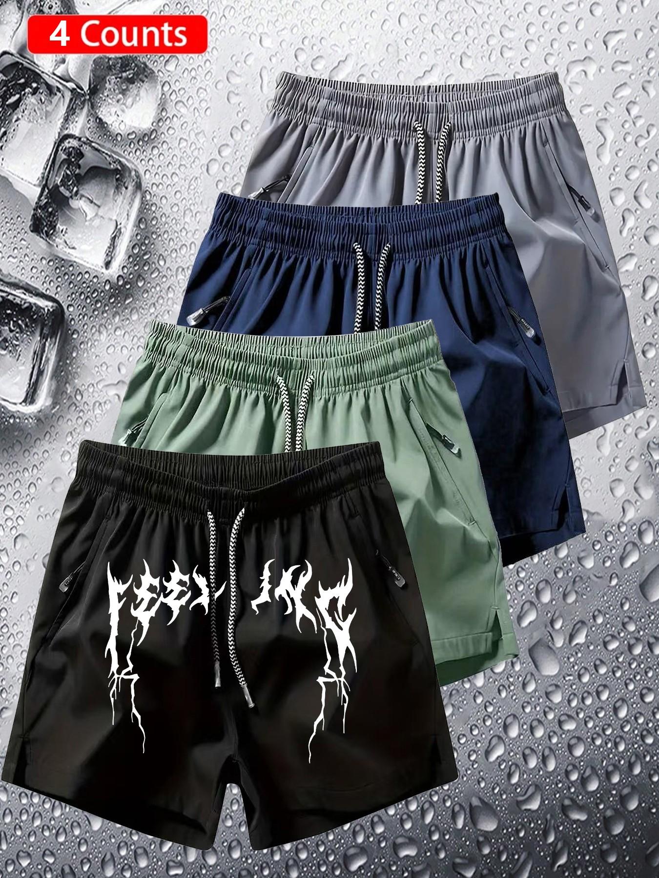 4-Pack Gothic Shorts, Dark Trendy, Unique Style, Thorn Gothic Font Print, Quick-Dry Breathable Fabric, Unisex, All Seasons