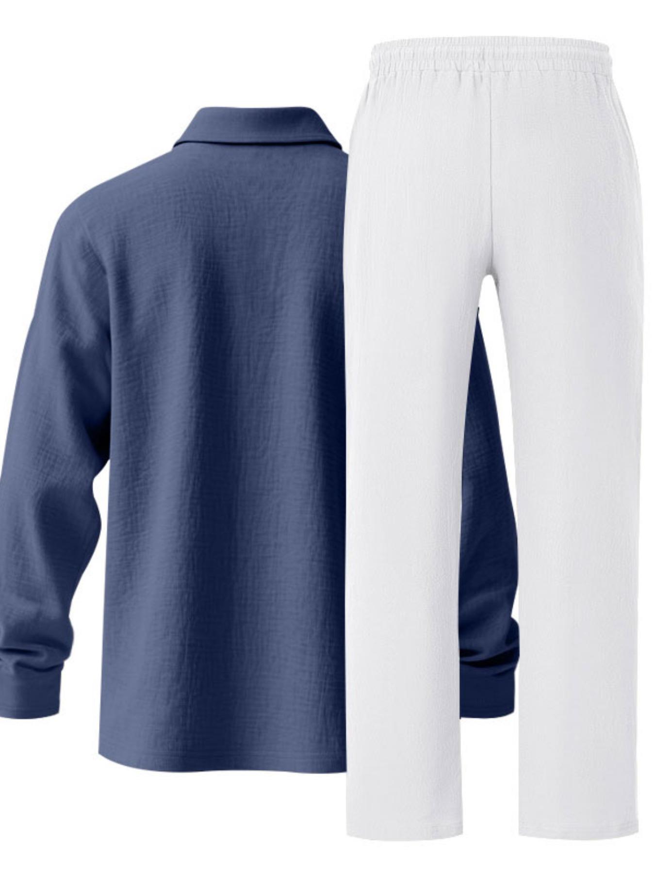 Men's Linen Shirt Set, Old Money Aesthetic Casual Elegant Comfortable Men's Clothing, Skin-Friendly Breathable Fabric for Beach Vacation Home Use