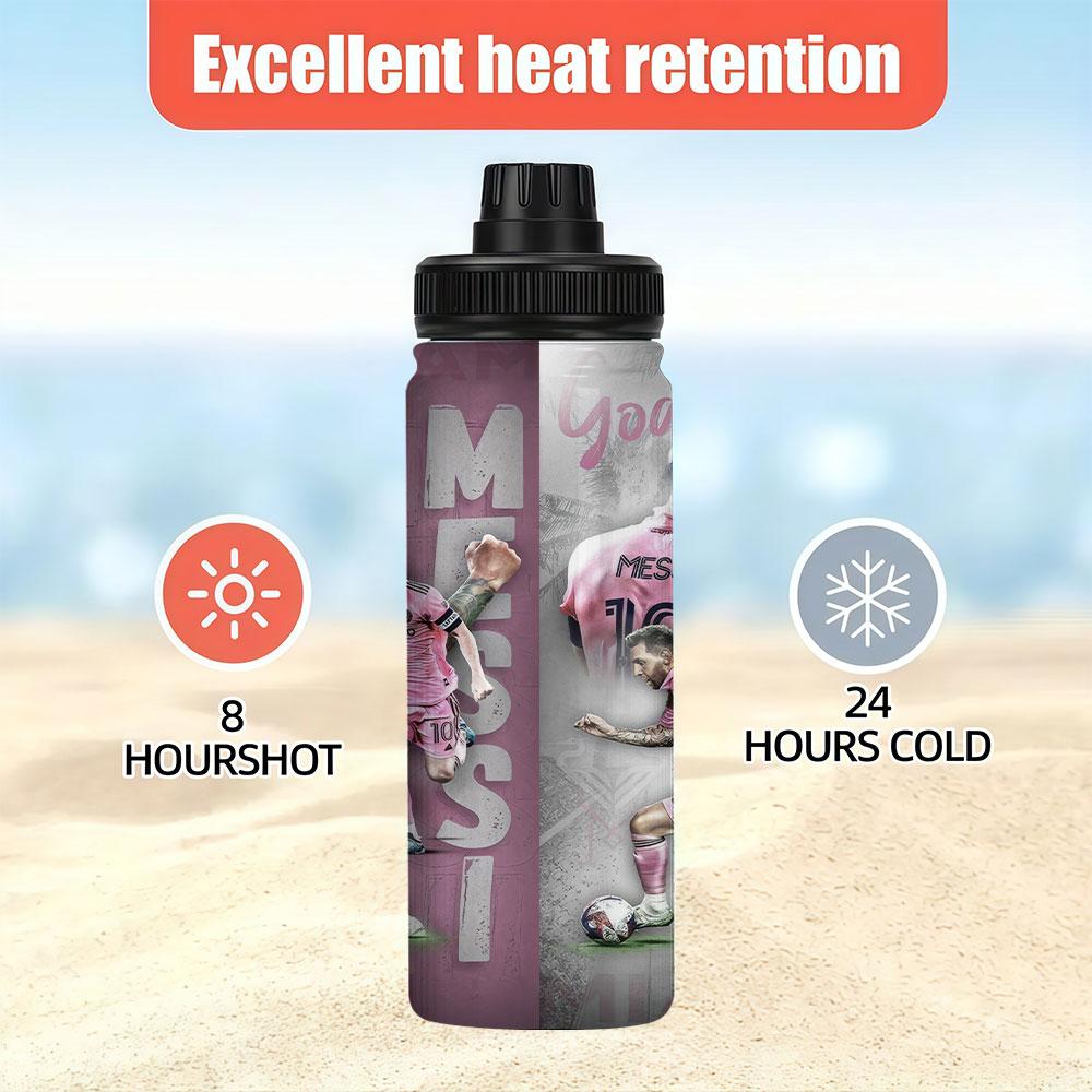 1pc 20/30oz Portable Travel Cup Featuring Dynamic Action Shots of Messi, Large Messi Stainless steel insulated water bottle with Handle, Ideal for Hot & Cold Drinks,tea and cold drinks. It is an ideal gift for fans and at social gatherings