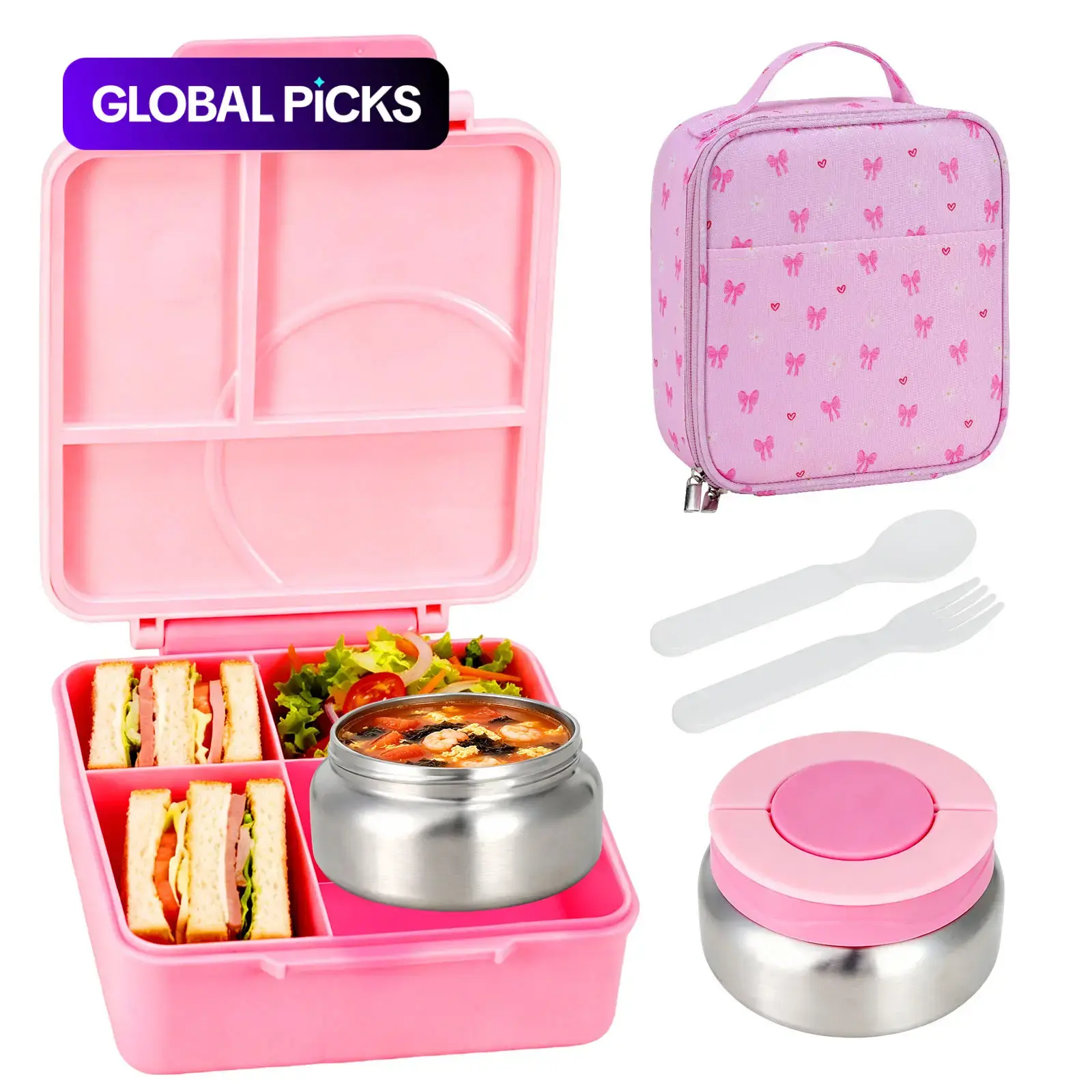 Bento Box Lunch Box Set with Thermos, 3-In-1 Leak-Proof Food Container, 8oz Soup Thermos & Insulated Lunch Bag, Back to School Gift