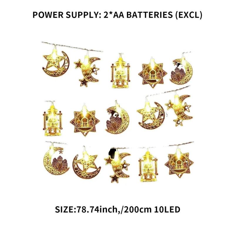 Ramadan LED String Lights Battery Operated Crescent Lantern Star Oil Lamp Decorations for Party Home Living Room Bedroom Party Lighting Decoration