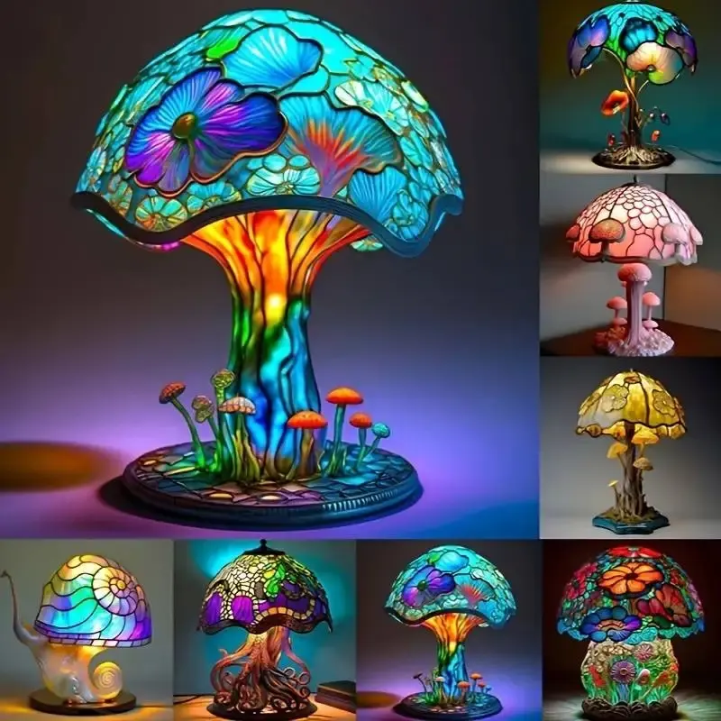 Resin Crafted 3D Mushrooms LED Table Lamp, Bedside Glow Night Lighting, Home Decoration Gift for Bedroom Living Room (Home & Festive Party Supplies)