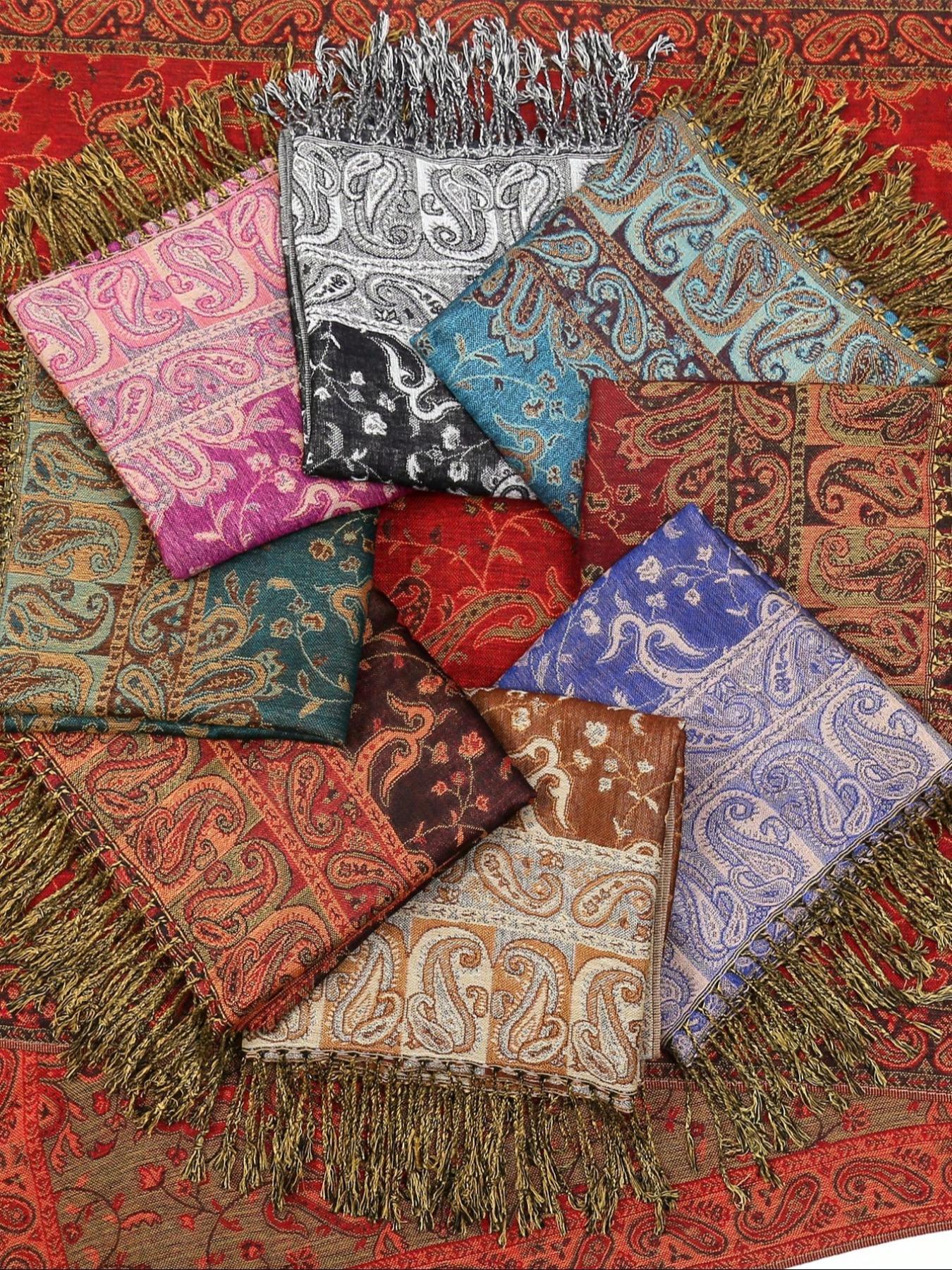 Women's Fashion Paisley Scarf with Tassels, Soft Breathable Long Shawl, Muslim Daily Wear Hijab, Turban Hijab, Modesty, Ramadan Eid Accessory