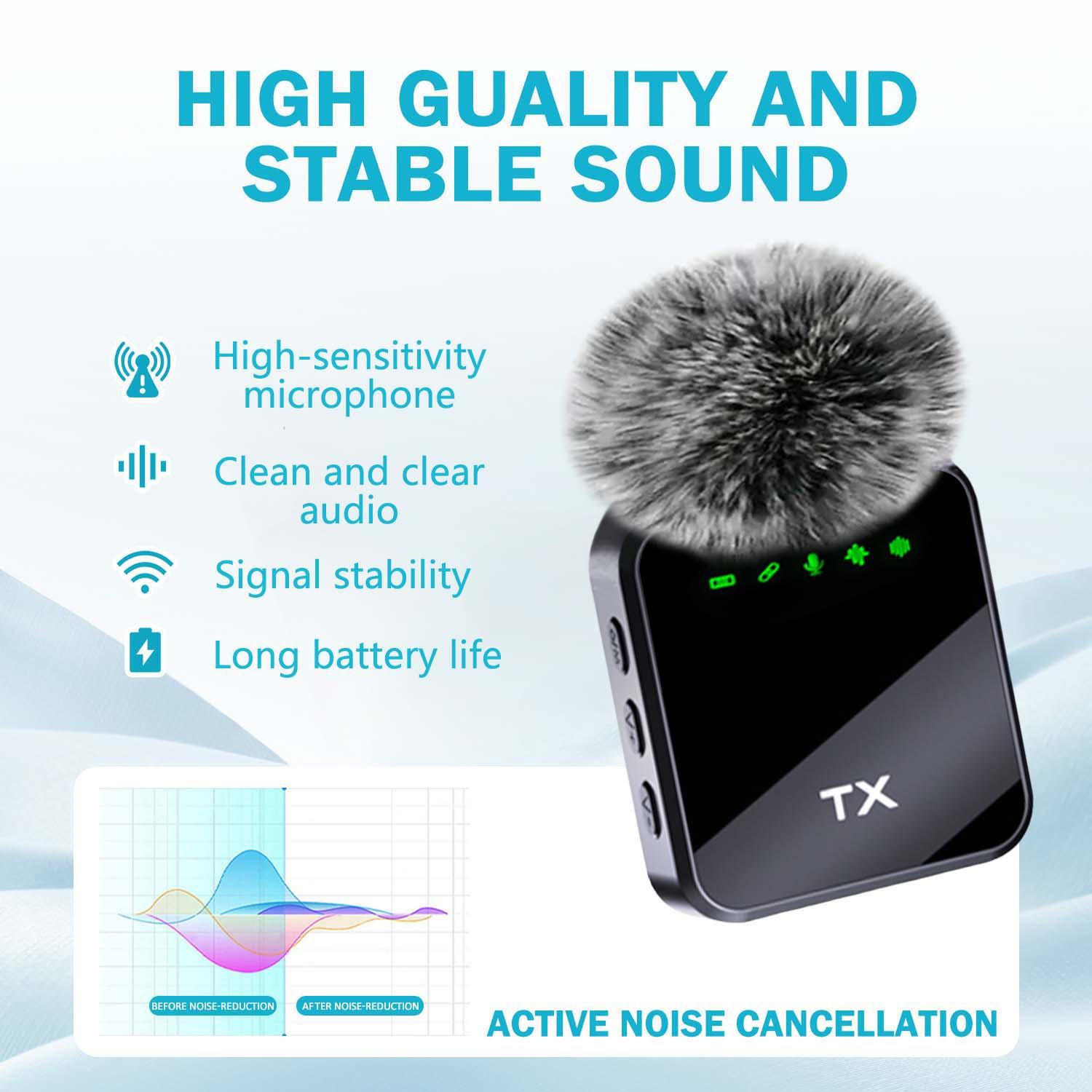 Wireless Lapel Lavalier Microphone for iOS/android/camera, Noise Reduction Rechargeable Battery, Ideal for Video Recording Podcasts Vlogs Live Streaming Wireless Lapel Lavalier Microphone for iOS/android/camera, Noise Reduction Rechargeable Battery, Ideal for Video Recording Podcasts Vlogs Live Streaming