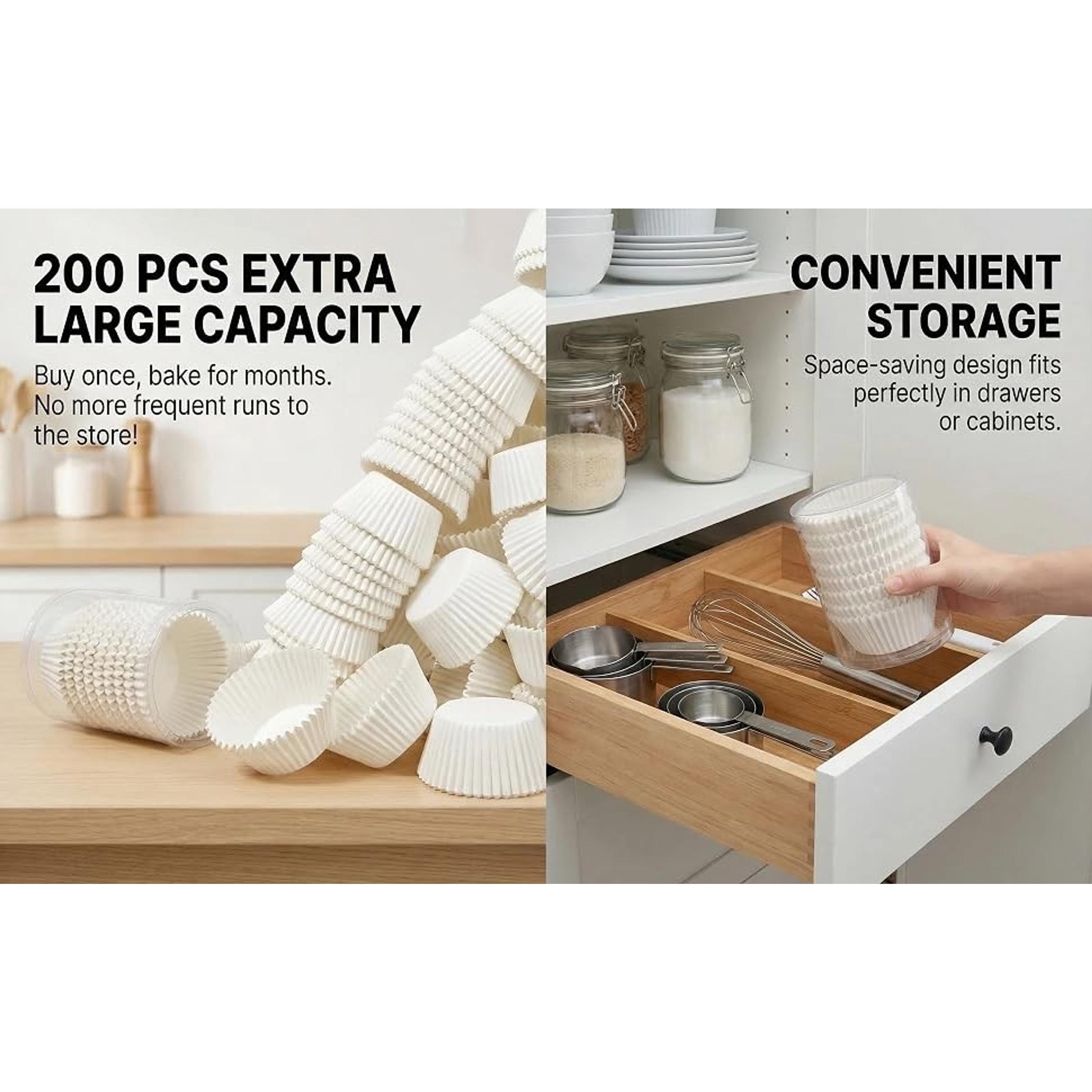 200 Count Non-stick White Cupcake Liners, Food-grade Parchment Muffin Liners, Greaseproof Baking Cups for Cupcakes, Muffins and Nuts