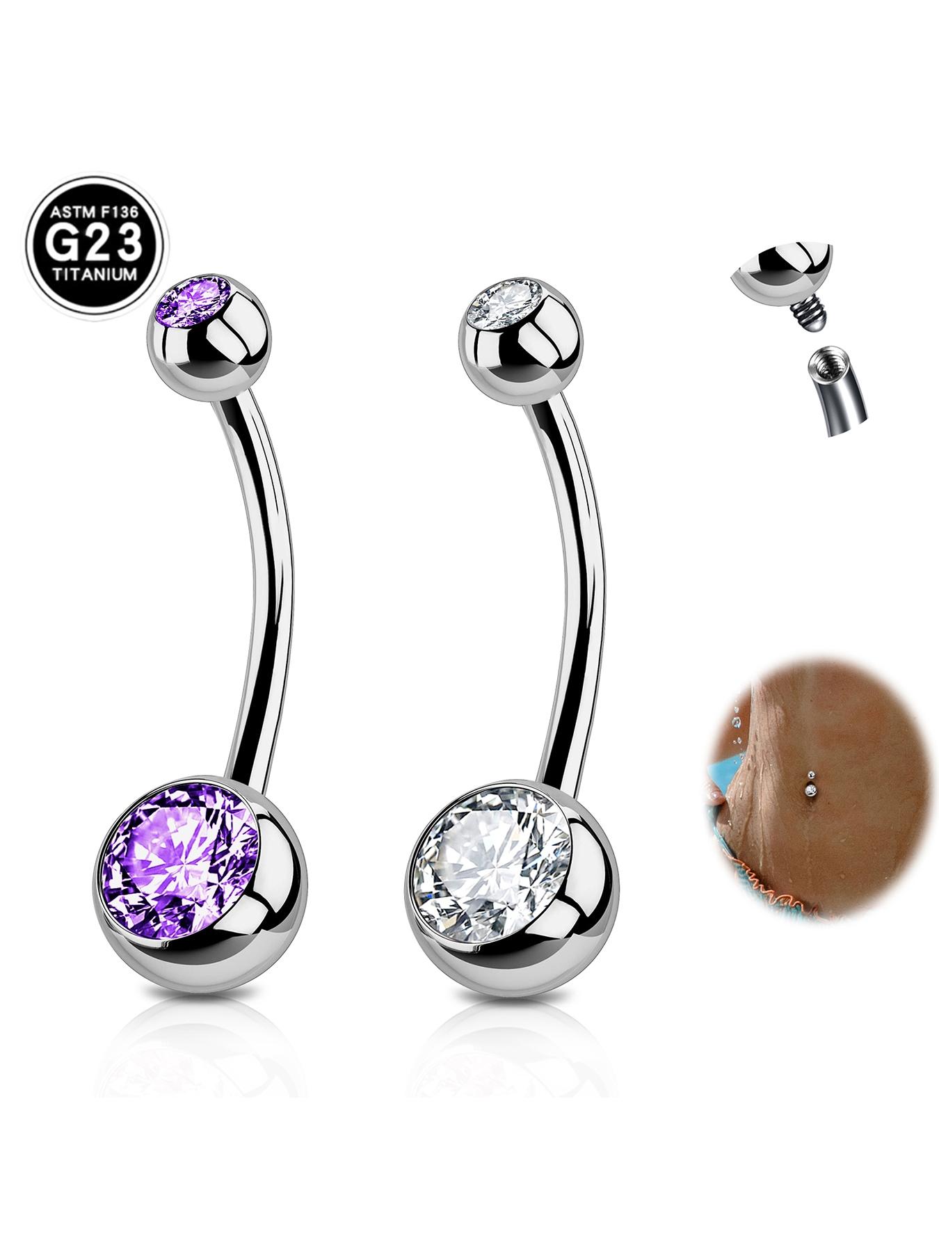 2pcs 14G G23 Titanium Belly Button Ring, Navel Piercing Long Belly Bar Belly Button Piercing 6-16mm Belly Rings for Women suitable for Daily Holiday Beach Vacation Engagement Glamorous Music Festival Carnival Coachella Season Wor
