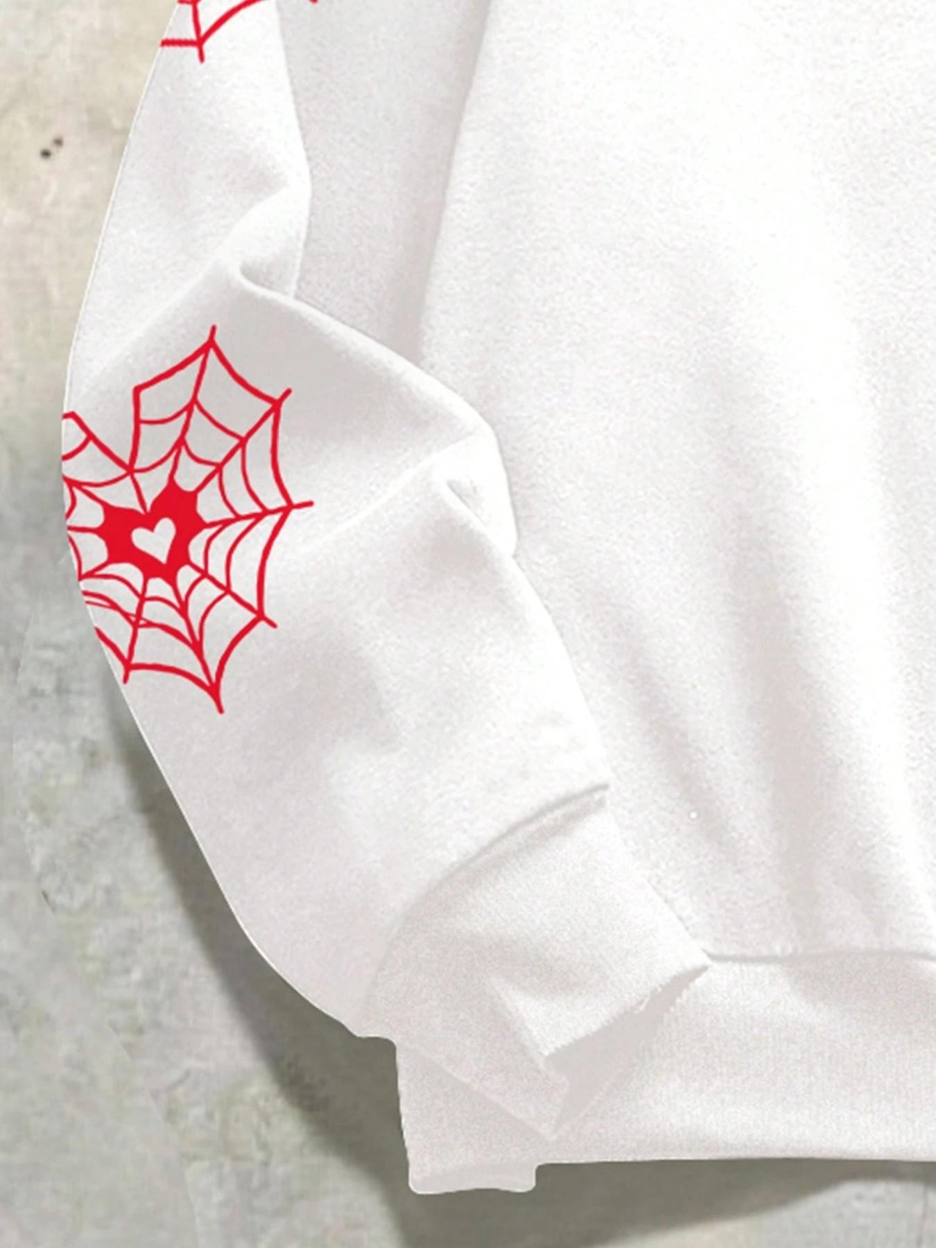 Unisex Street Style Spider Web Print Hoodie, Fitted Casual Versatile Sweatshirt for Daily Wear, Perfect for Holiday