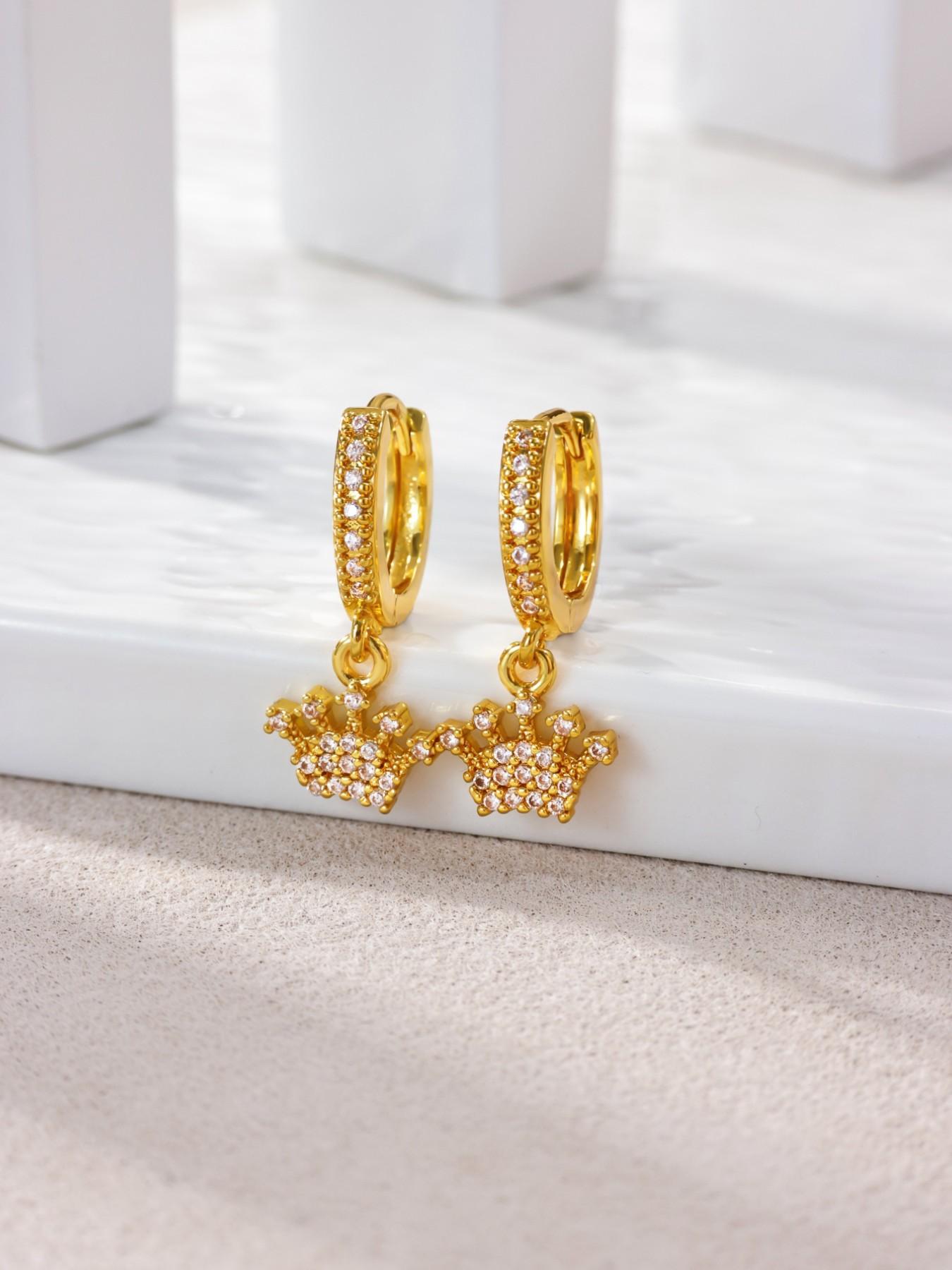 1 Pair Pave Zirconia Crown Earrings for Women 18K Gold Plated Dangle Drop Earrings Fashion Jewelry,Perfect Gifts for Birthday,Party,Wedding,Anniversary,Mother's Day,Vacation,Daily