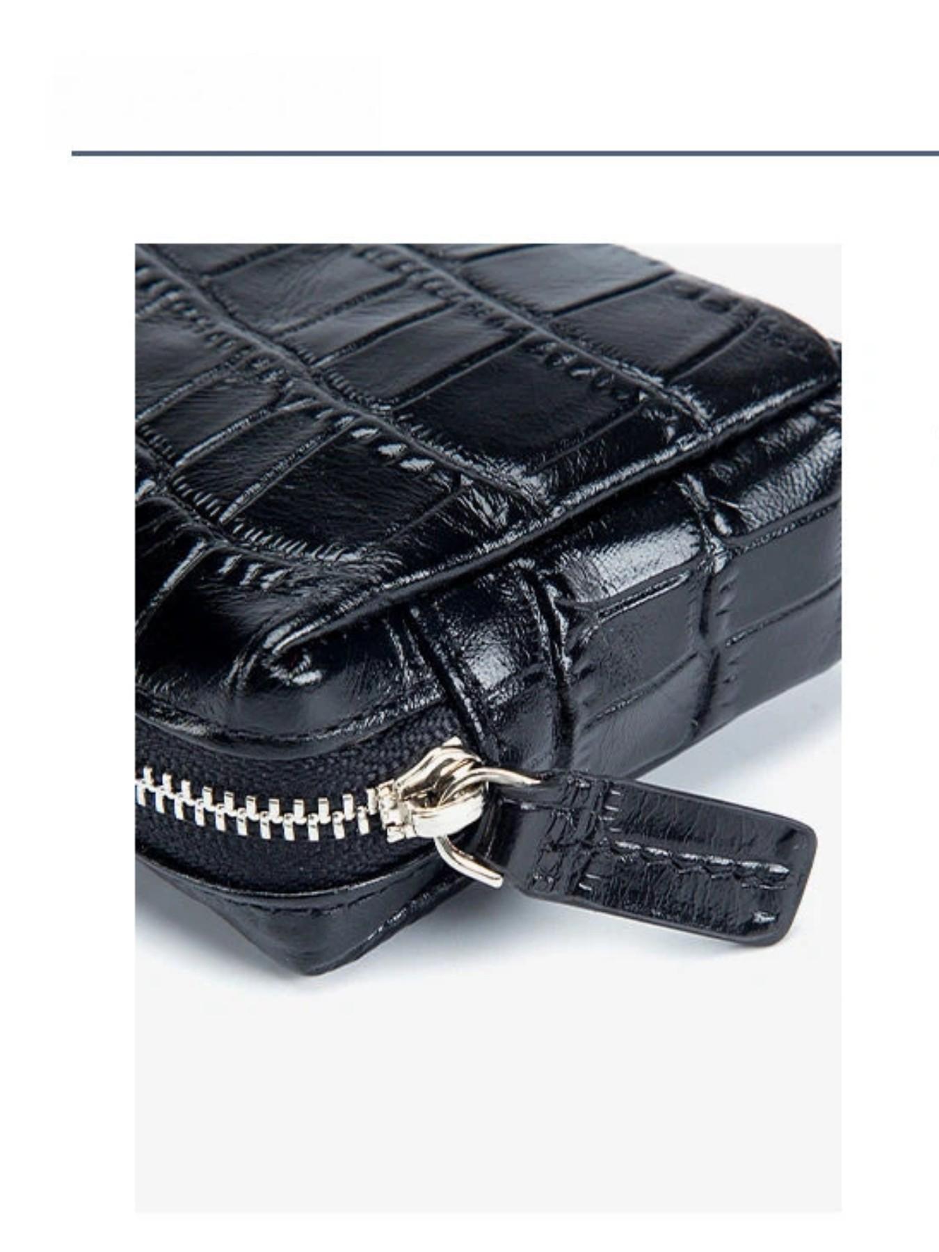 Top Grain Leather Coin Purse, Multi-Functional Mini Crocodile Pattern Organizer, Fashionable Wallet for All Seasons, Compact Card Holder & Earphone Case