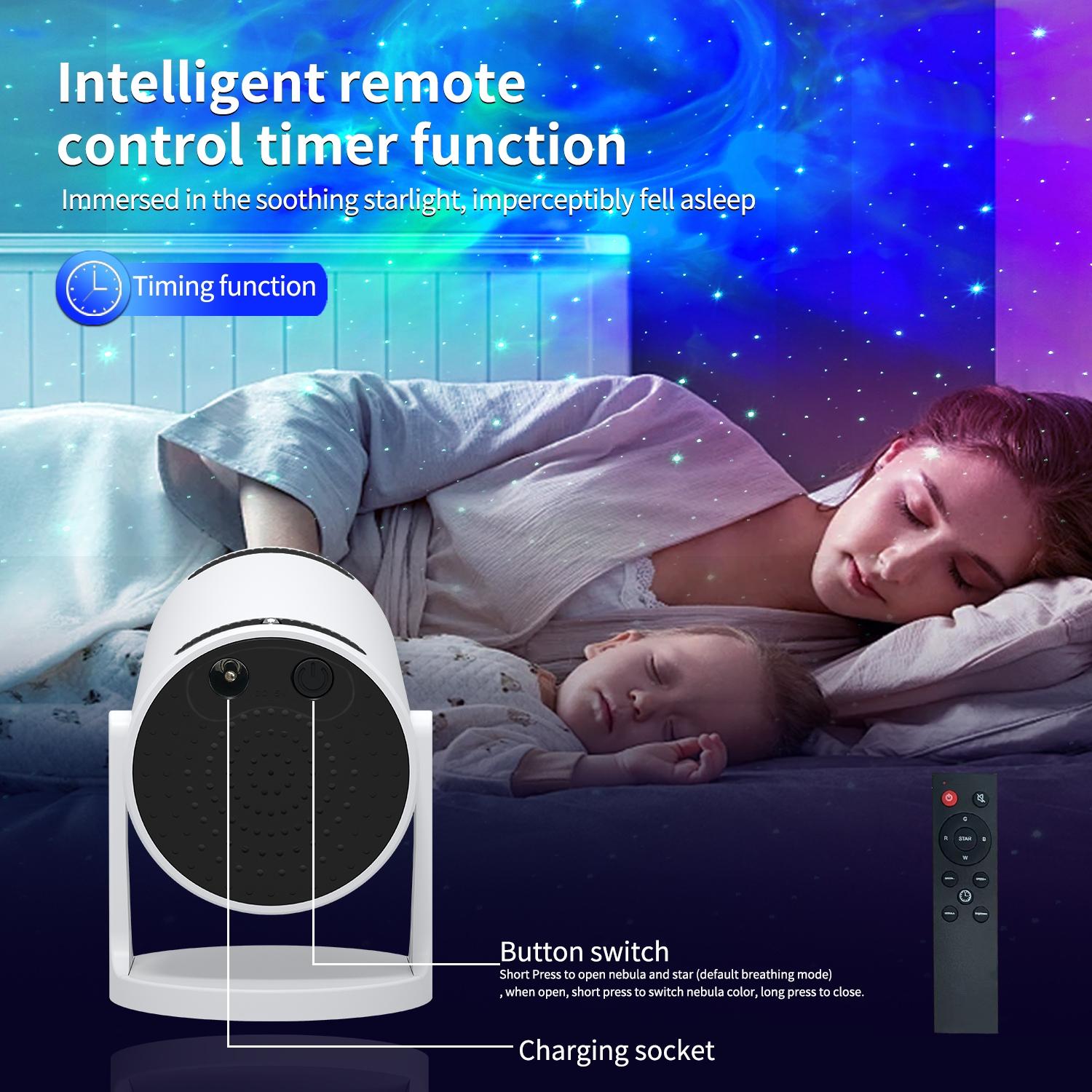 1 mini cannon star projector, galaxy projector, starry sky projector, night sky color adjustable, remote control timing, Bluetooth connection, portable indoor and outdoor projector, suitable for bedroom rest, ceiling projection, family party entertainment