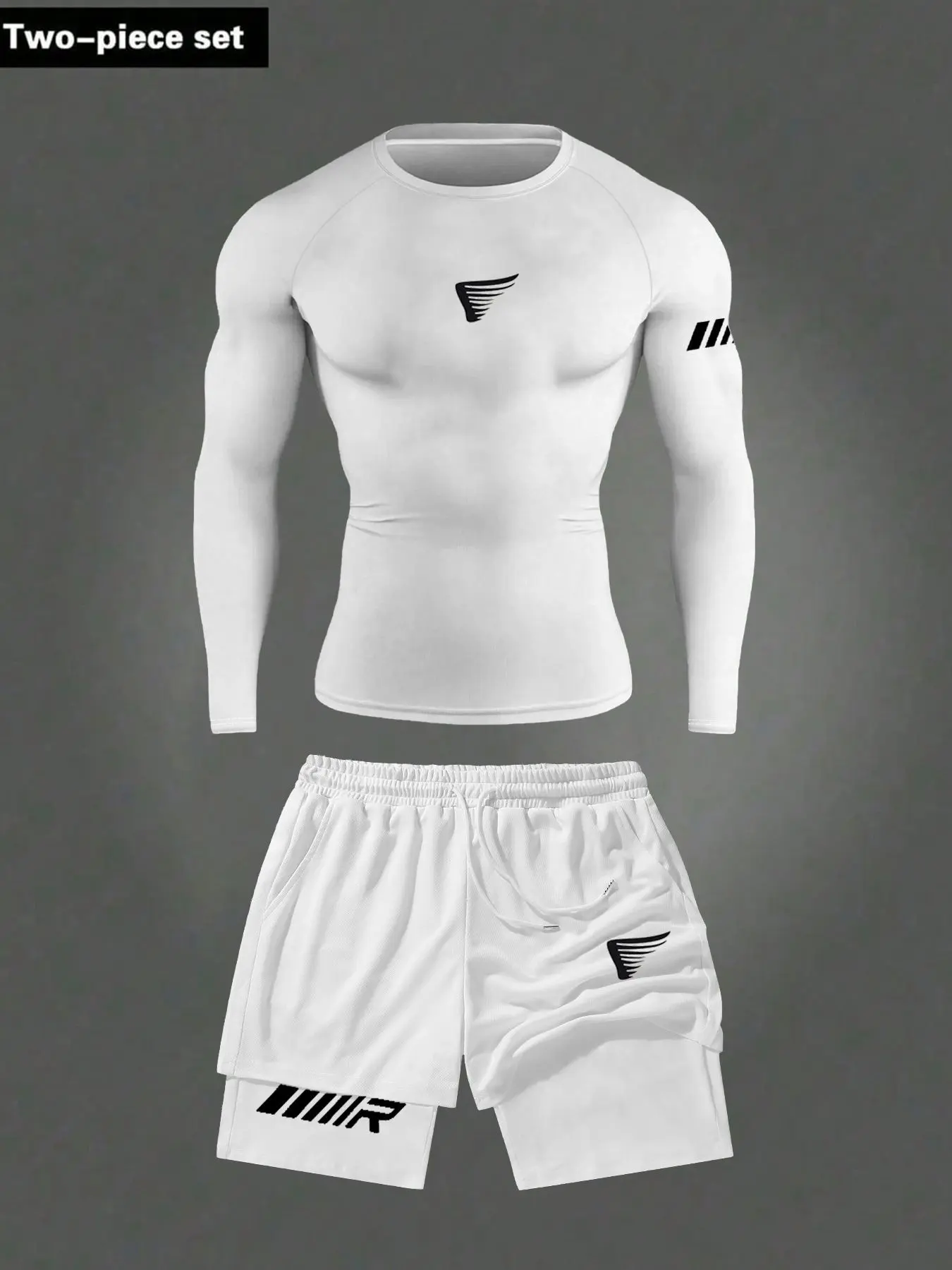 Men's Long Sleeve Shirt and Shorts Sportswear Set, Letter Print, Fashionable Streetwear, Casual Sports, Outdoor Gym Wear
