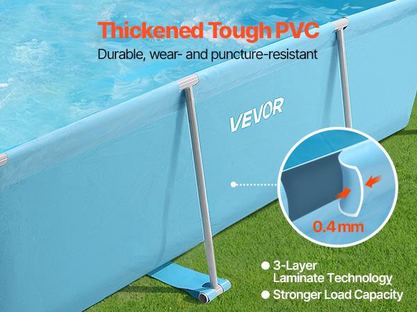 VEVOR Frame Above Ground Swimming Pool, 118x 78x 30 in Rectangular Steel Metal Frame, Large Rectangle Outdoor Backyard Family Pool, Easy to Assemble Rust-Resistant, 1046 Gallon Water Capacity, Blue