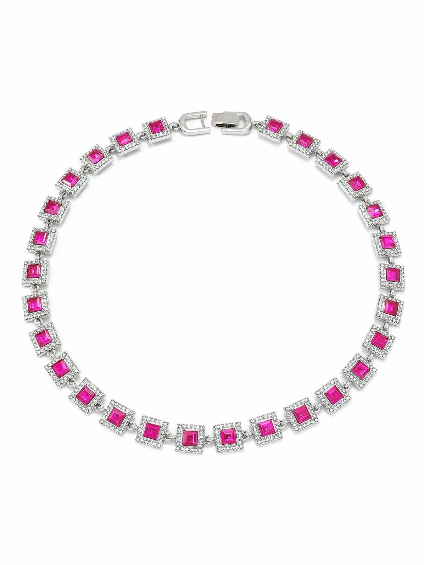 Trendy Spliced Square Color Necklace Bracelet Set, Unisex Iced Out Blingbling Design, Ideal Jewelry Gift & Punk Style Accessory