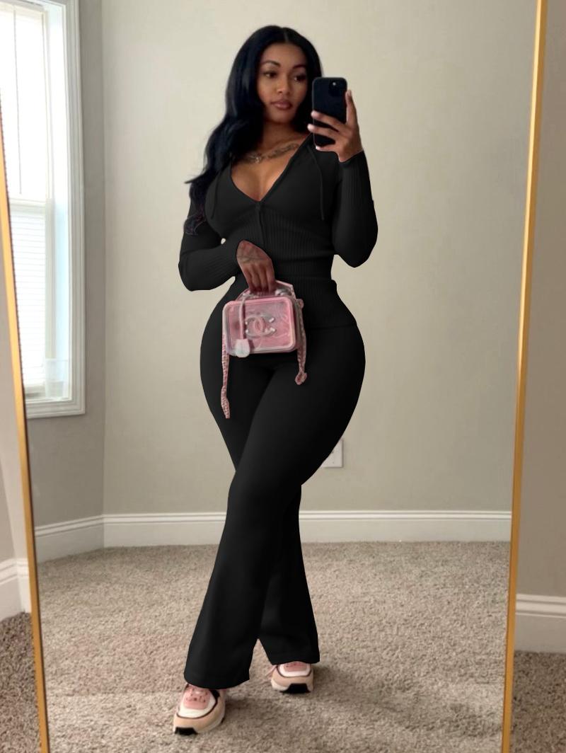 USBoutique Chic 2pcs Sweatsuit for Women-Yellow Zip-Up Hoodie with Pockets & Flare Yoga Pants, Trendy Lounge Set, Casual Fall/Winter Outfit, Athleisure Wear Clothes TopWomenswear