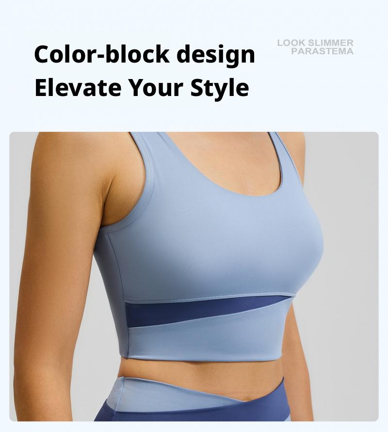Color Block Sports Bra for Women, High Impact Shockproof & Push Up Fitness Tank Top, Running Yoga Beauty Back Bra