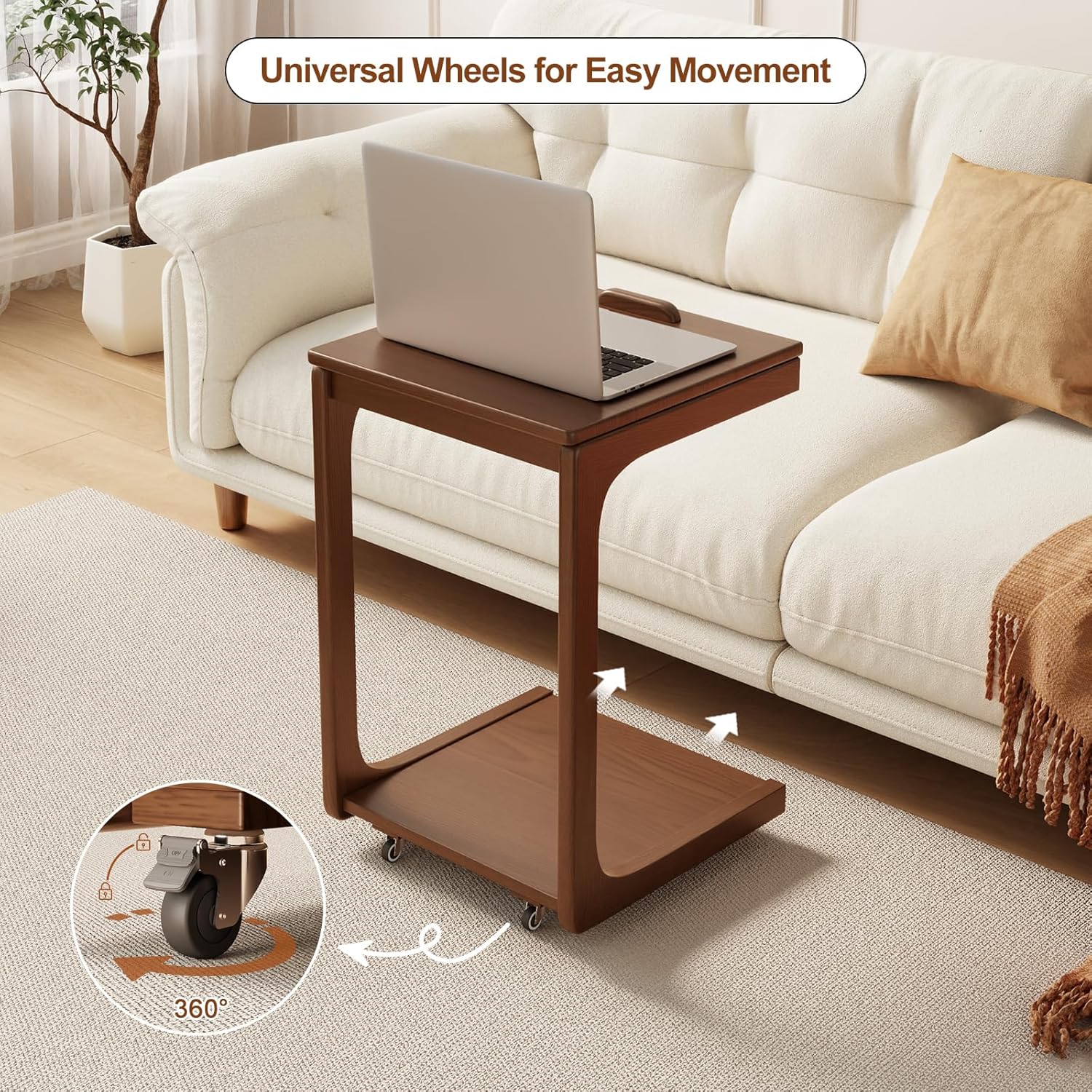 【HOT】Rolling Side Table – Solid Wood Mobile Side Table with Wheels, Adjustable Sofa Table for Living Room, Bedroom, and More, Trending Pick, Influencer Favorite