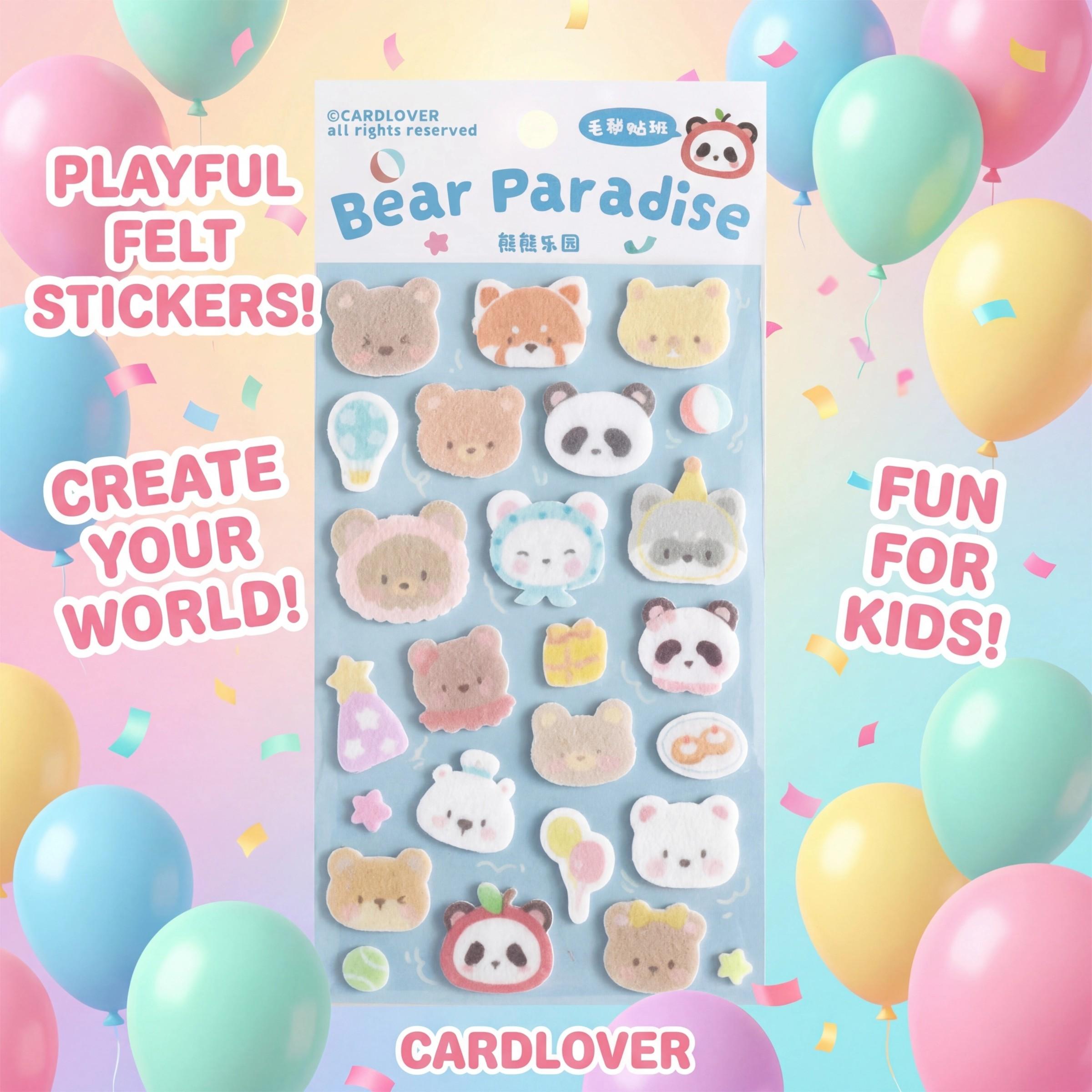 Cartoon Bear Play Mat Felt Stickers, High-Quality Embossed Decals for Scrapbooks, Notebooks, Phone & Tablet Decorations
