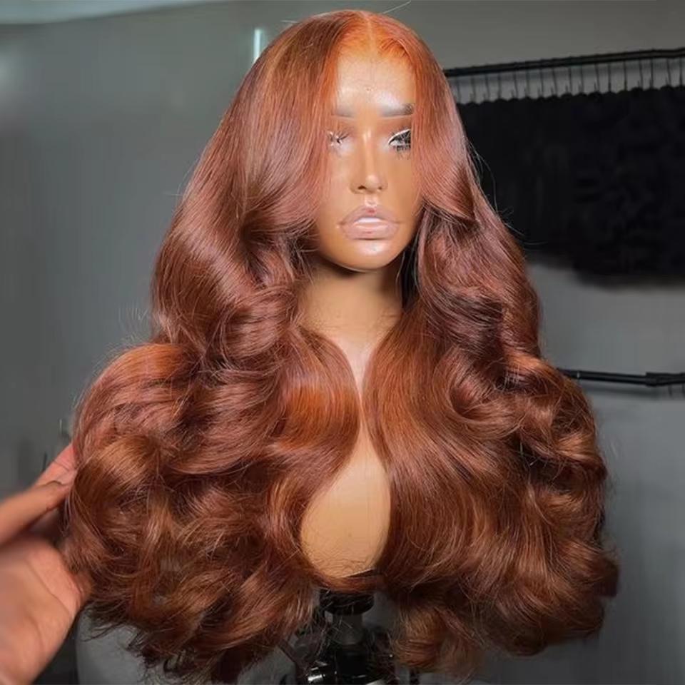 Bling Hair Body Wave 9x6 Glueless Wig Reddish Brown Ginger Colored #33 Preplucked Remy Brazilian 7x5 Lace Closure Wigs HD Lace No Tangling No Shedding 180 Density Wig