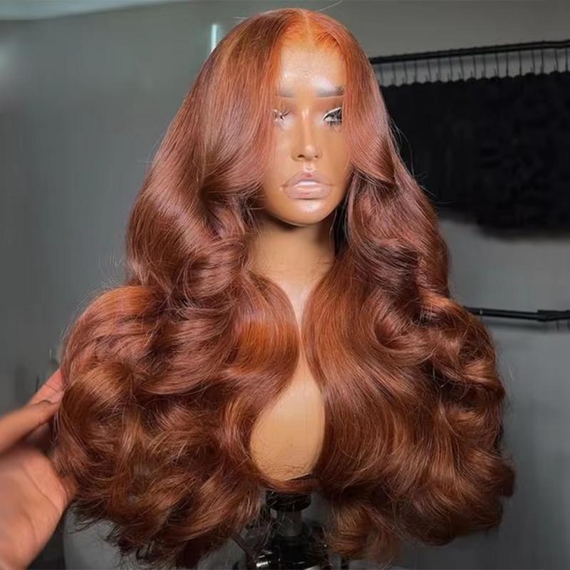 Bling Hair Body Wave 9x6 Glueless Wig Reddish Brown Ginger Colored #33 Preplucked Remy Brazilian 7x5 Lace Closure Wigs HD Lace No Tangling No Shedding 180 Density Wig