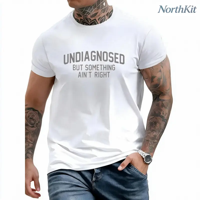Unisex Ultra-Soft Short-Sleeve Round Neck Sarcastic Graphic Tee for Adults, Stylish Funny Undiagnosed Slogan Print Apparel, Casual Fitting Machine-Washable Top, Bright Prints, Refer to Size Guide