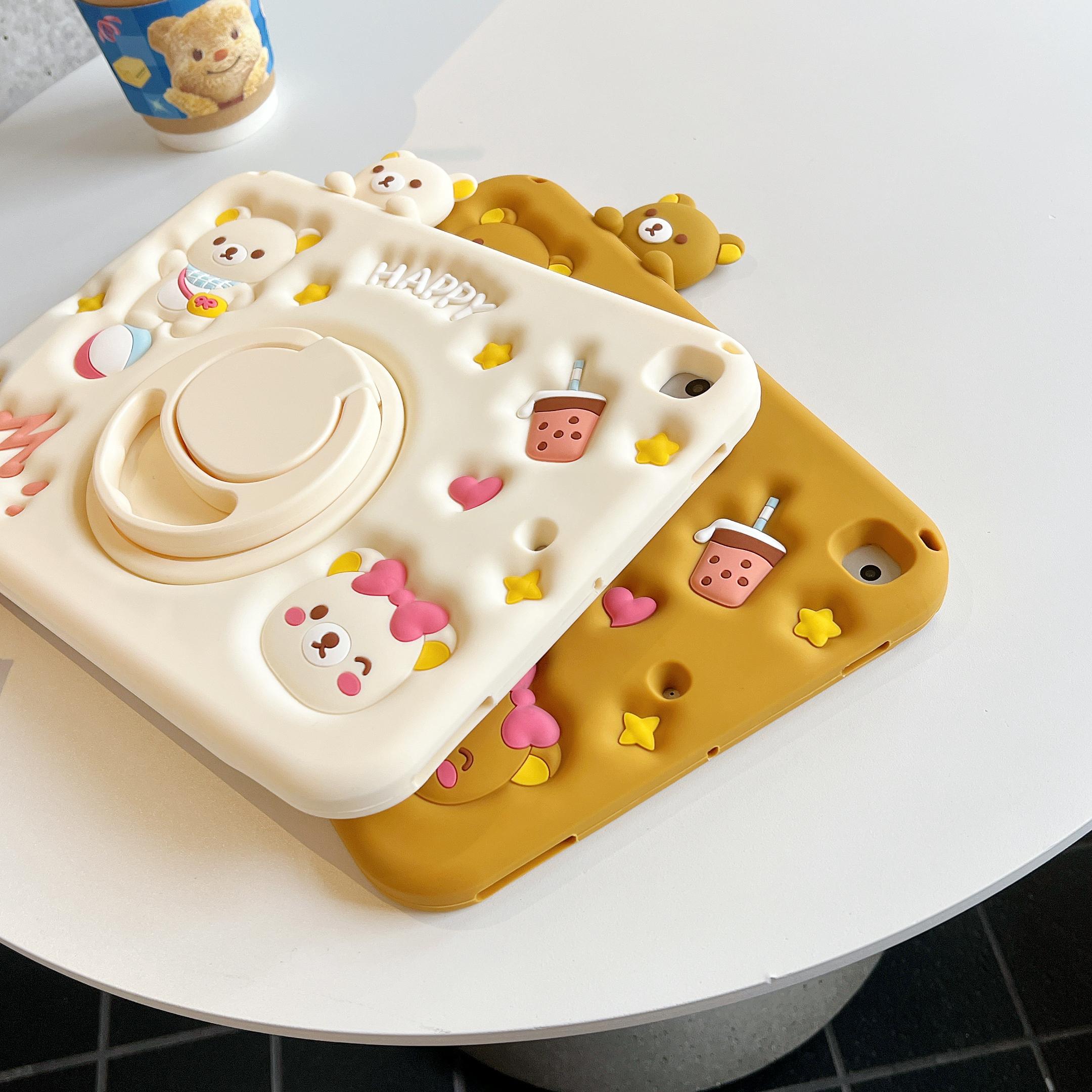 For IPad Air Mini 2 3 4 5 6 7 10.9 Pro 11 9 8 7th 10.2 10.5 GenA16 Child 3D Easy bear Tablet pen slot Protective Same phone case