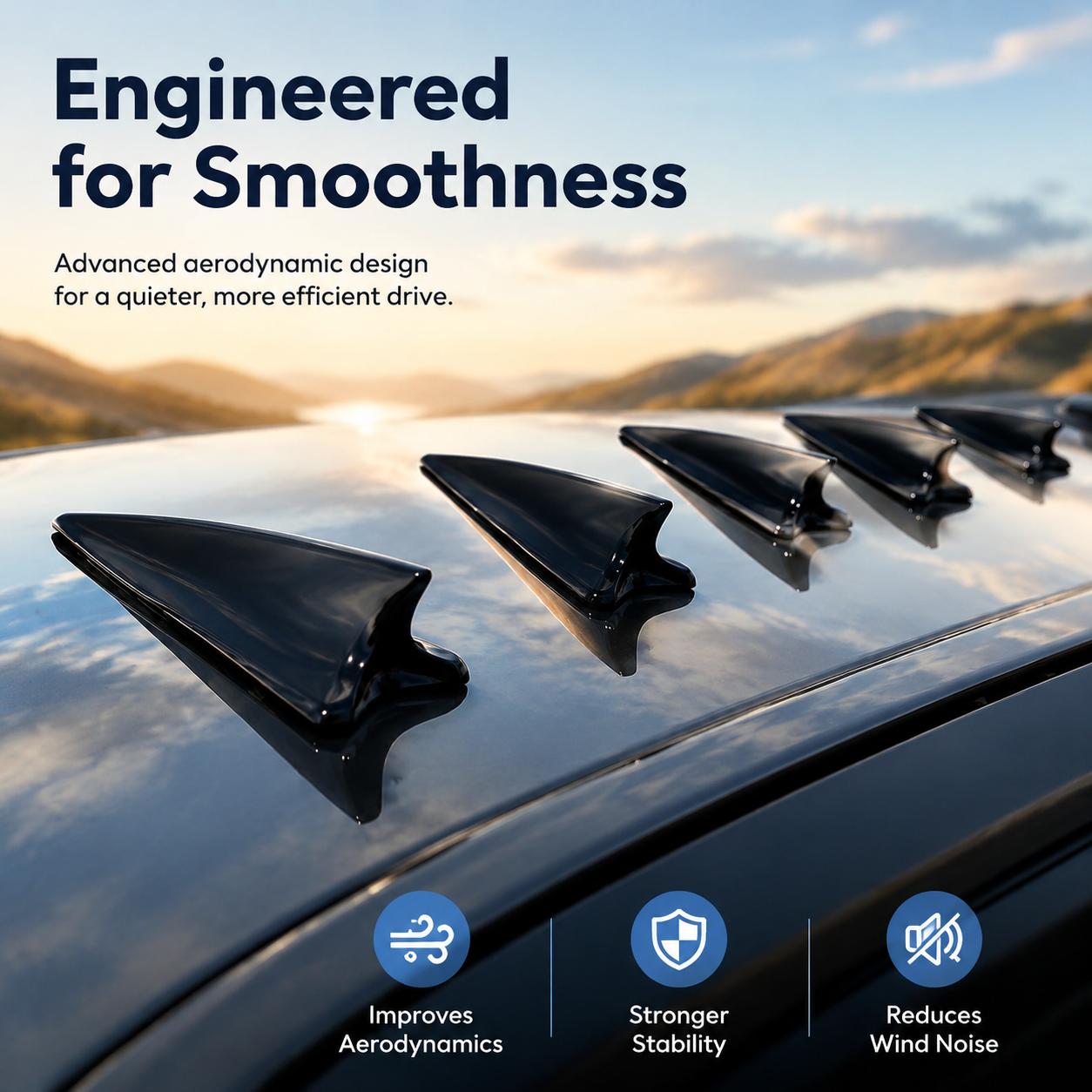 6-Piece Universal Shark Fin Roof Spoiler Kit for Cars – Lightweight ABS Plastic Aerodynamic Exterior Trim Enhances Airflow Efficiency and Delivers Sleek, Sporty Visual Upgrade for Sedans, SUVs, and Pickup Trucks