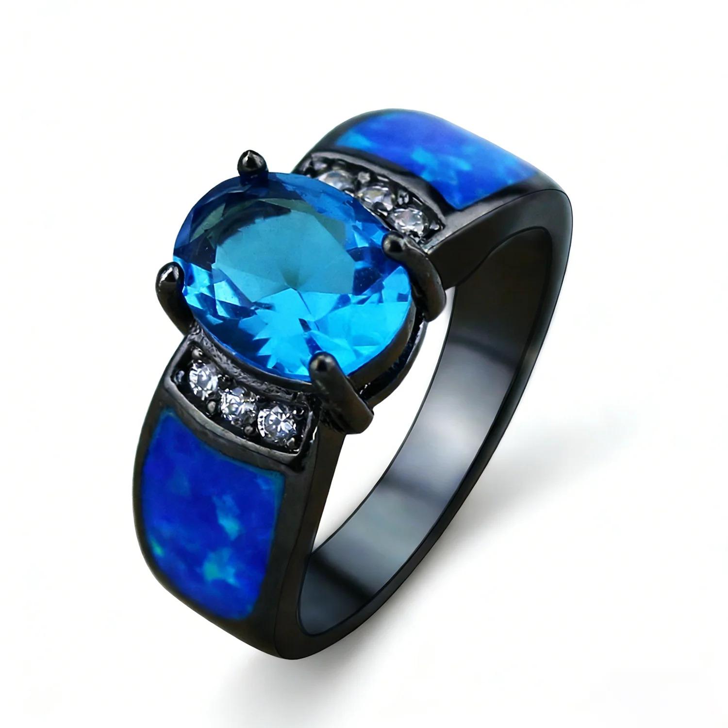 White K Plated Synthetic Fire Opal Colorful Zircon Fashion Jewelry For Women Cocktail Ring Anniversary Gifts for Her