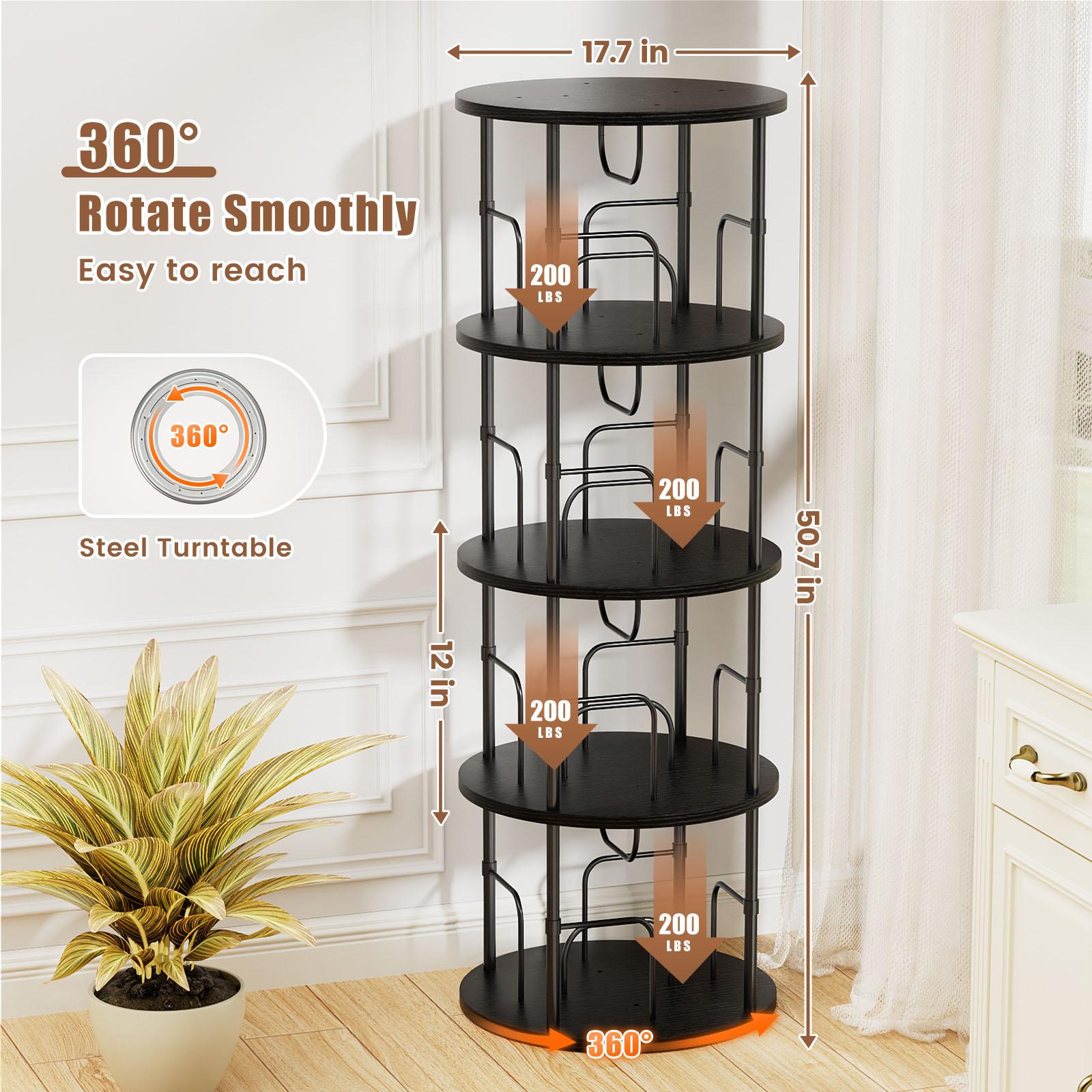 Flycity Rotating Bookshelf,3 Tier - 5 Tier Spinning Bookshelf Tower,360° Display Floating Shelves,Floor Standing Corner Racks Furniture Storage Organizer Design Round Modern floating shelves Adjustable Height Chair Flycity Rotating Bookshelf,3 Tier - 5 Tier Spinning Bookshelf Tower,360° Display Floating Shelves,Floor Standing Corner Racks Furniture Storage Organizer Design Round Modern floating shelves Adjustable Height Chair