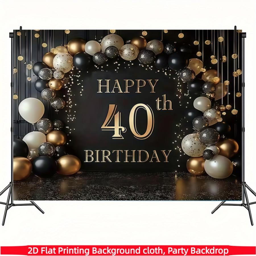 Gold 40th Birthday Banner, Polyester Material, Ideal for Home Decor, Office Parties, Photography Backdrop, Indoor Outdoor Use