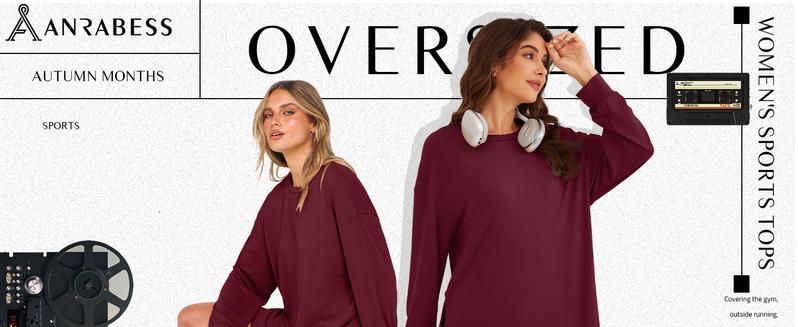 ANRABESS Women's Long Sleeve T shirts Oversized Casual Workout Tunic tops Athletic Gym Shirts Basic Tees 2025 Fall Outfits
