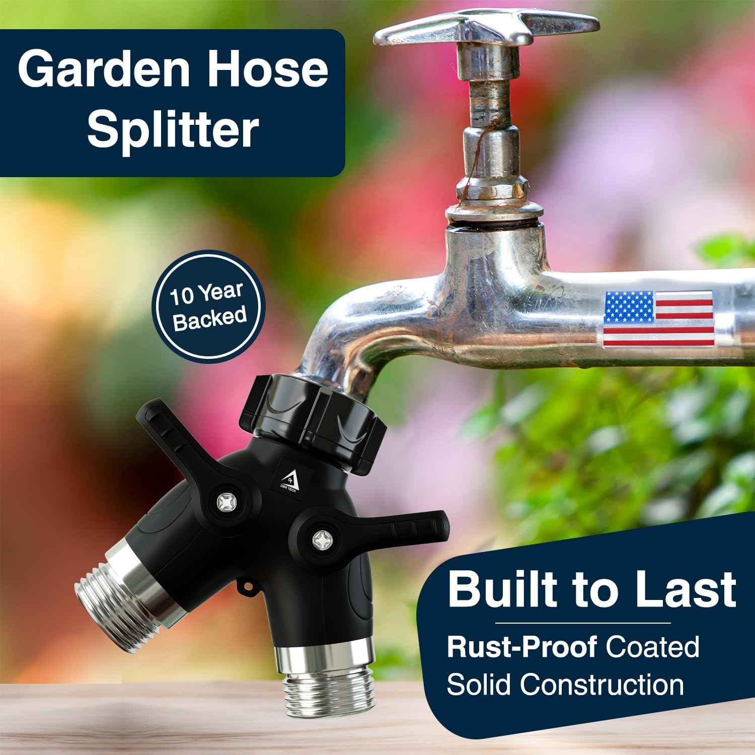 (R) Garden Hose Splitter 2 Way Heavy Duty | Faucet Adapter with Long Handle, Outdoor Water Spigot Hose Bib Y Wye Splitter, Outlet Shut Off Valve Hose Connector, Leak Free (R) Garden Hose Splitter 2 Way Heavy Duty | Faucet Adapter with Long Handle, Outdoor Water Spigot Hose Bib Y Wye Splitter, Outlet Shut Off Valve Hose Connector, Leak Free