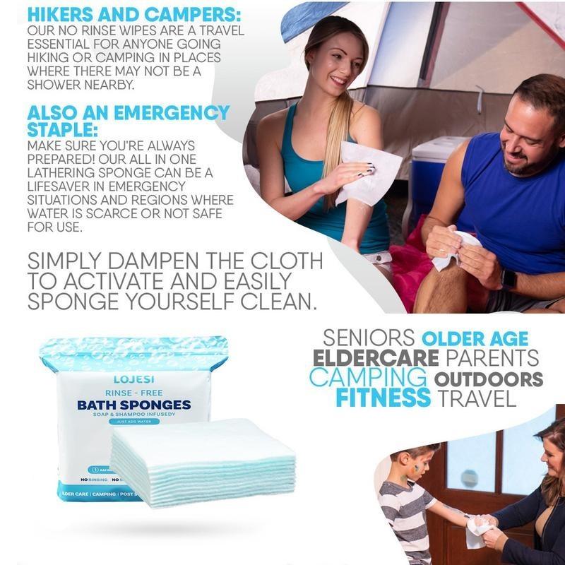 No-rinse Bath & Shave Wipes - Containing Soap & Shampoo - Hypoallergenic & pH Balanced - Suitable for Post-Op, Seniors, Fitness, Camping, Travel - Just Wet, Lather, and Dry - Post Surgery Wipes