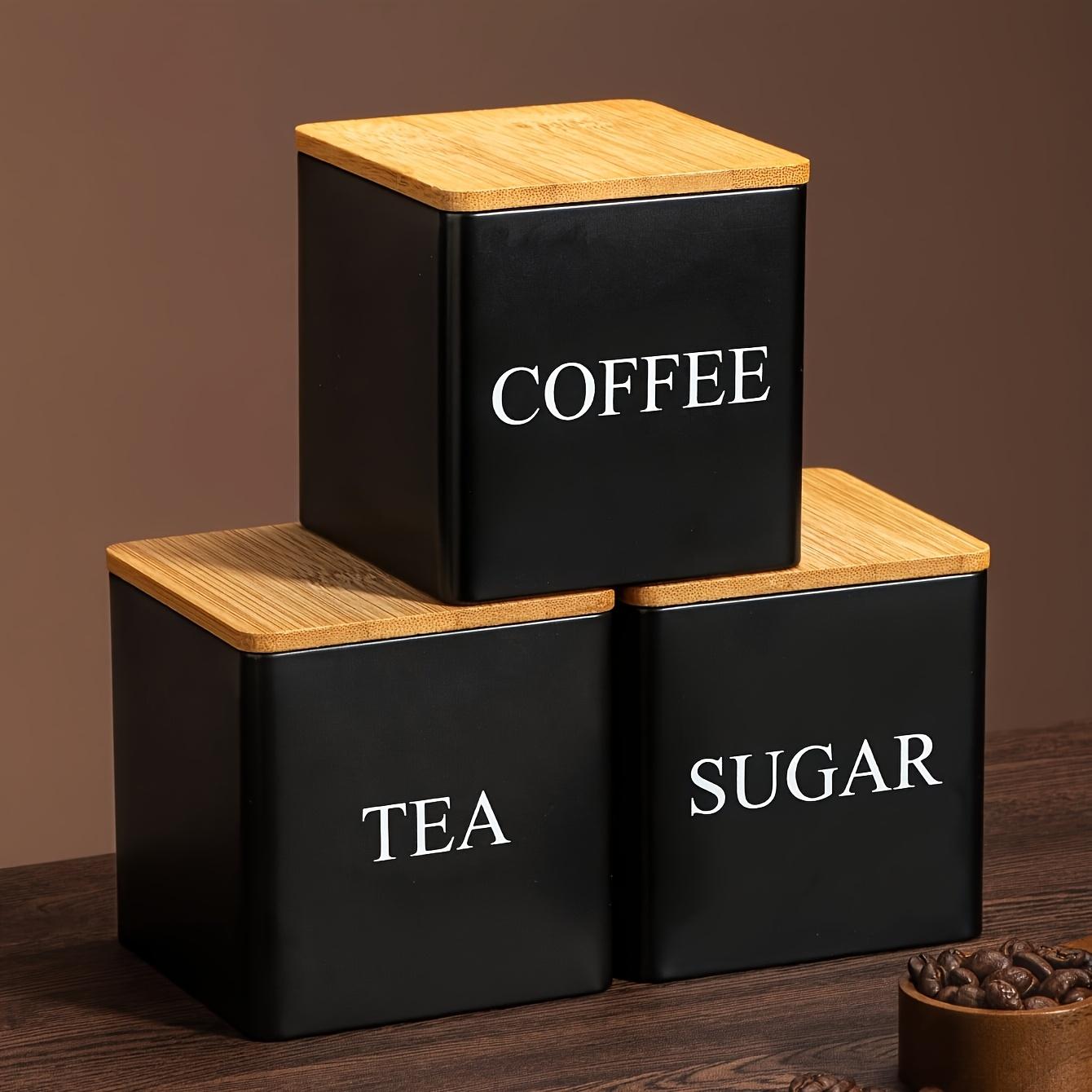 3-piece black and white storage jar set, metal containers for coffee beans, sugar, and tea, kitchen utensils, durable multi-purpose storage box