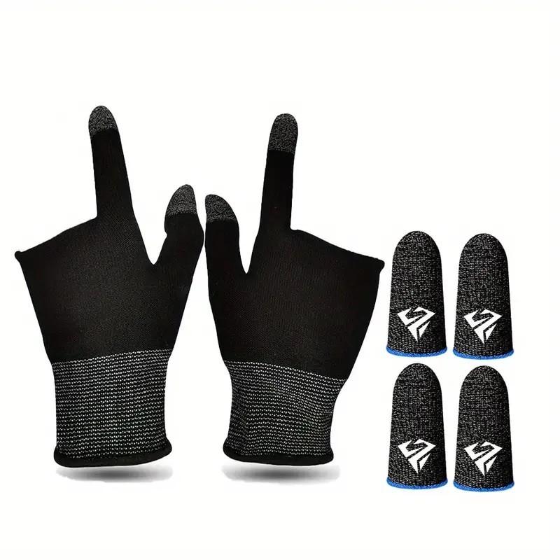 Gaming Gloves Bundle — 1 Pair Touch Screen Gloves + 2 Pairs Finger Sleeves, Anti-Sweat Breathable Conductive Set, High Sensitivity Mobile Game Controller Grip for PUBG CODM MLBB, Compatible with iPhone Samsung iPad All Smartphones