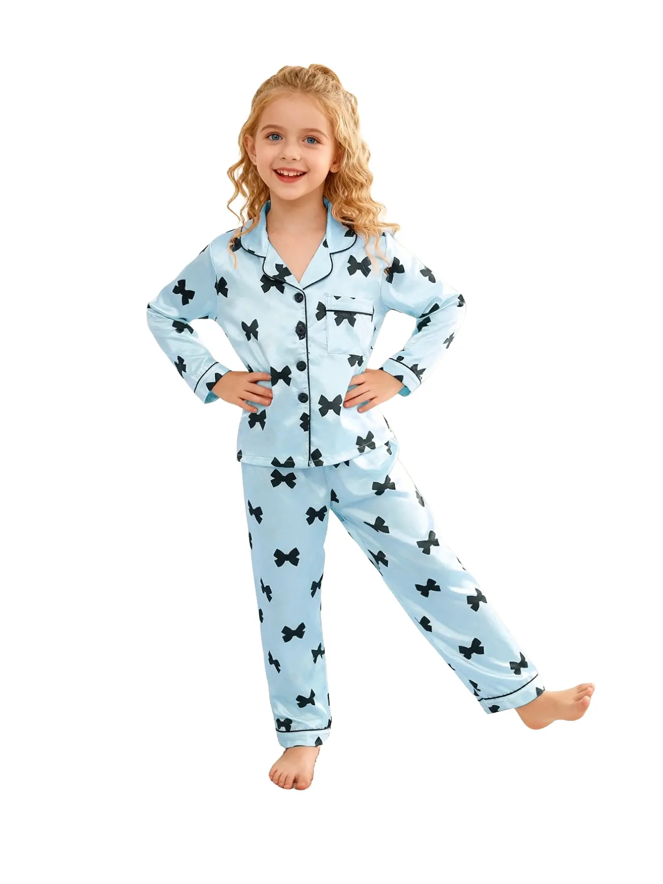 Autumn Winter Girls' Pajama Set, Butterfly Print Soft Sleepwear, Loose-Fitting Long Sleeve, Casual Indoor Wear, 2-Piece