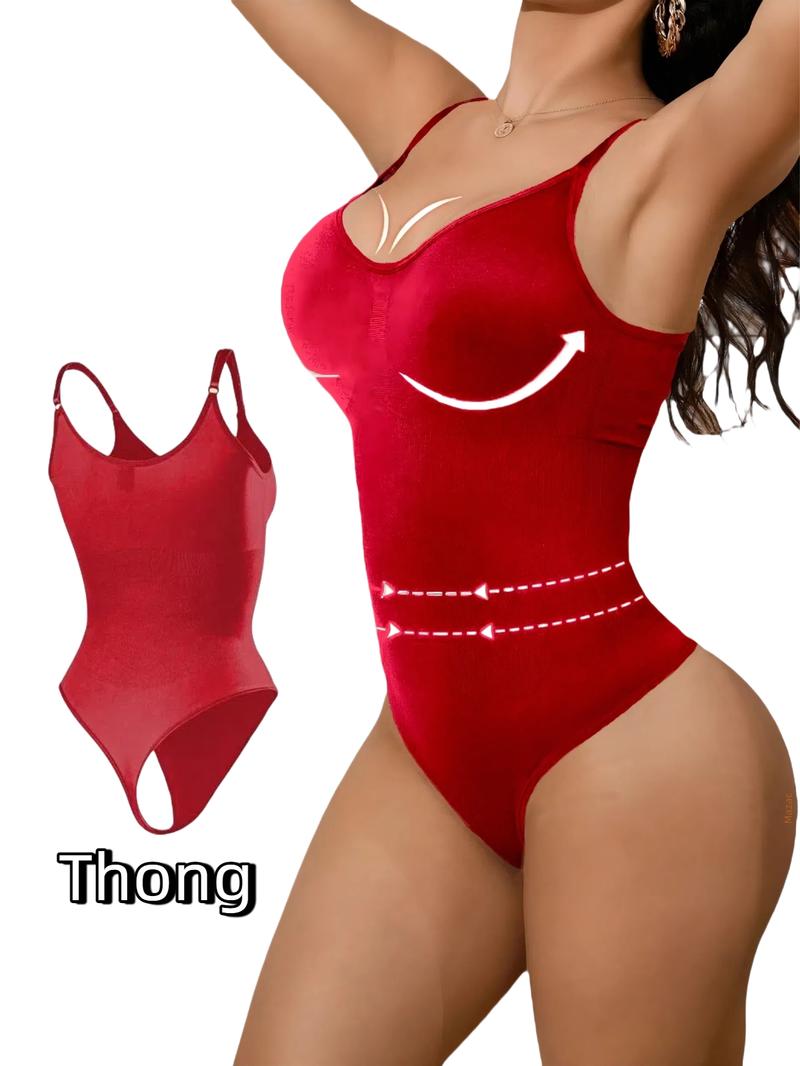 Seamless Covered Bust Jumpsuit Thong Bodysuit Fitted Women's Comfort Light Shape Basic , Breathable Hips , Solid Color Adjustable Straps Thong Shapewear Bodysuit Leotard , Underwear Fabric Womenswear black girl wear Soft Bras Clothes Dress body shapewear