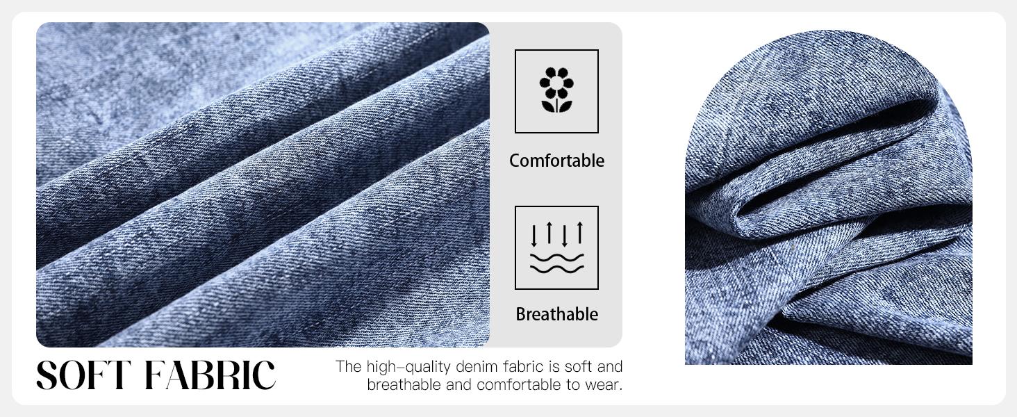 FMEYOA Womens Summer Denim Dress Button Down Short Sleeve Babydoll Dress Puff Sleeve Flowy Jean Dress