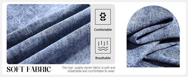 FMEYOA Womens Summer Denim Dress Button Down Short Sleeve Babydoll Dress Puff Sleeve Flowy Jean Dress