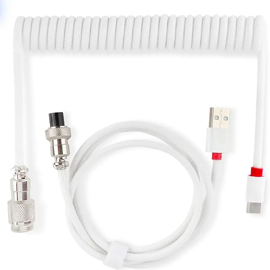 Custom Coiled Aviator Cable 1.5m Double Braided Mechanical Keyboard Wire with Detachable Metal Aviator Connector for Gaming