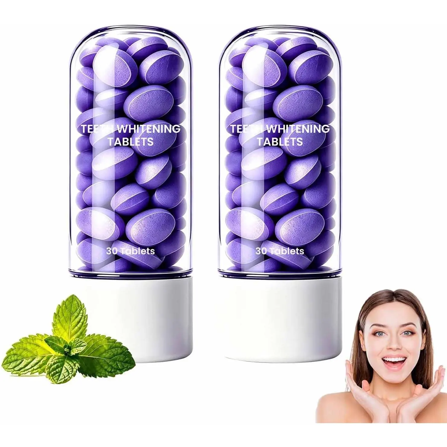 2 Bottle Teeth Whitening Tablets,2026 New Professional Color Correcting Tablets,Purple Toothpaste Tablets with Menthol,Xylitol & Grape Extract,Brighten Teeth,Freshen Breath & Remove Stains - 60 Counts