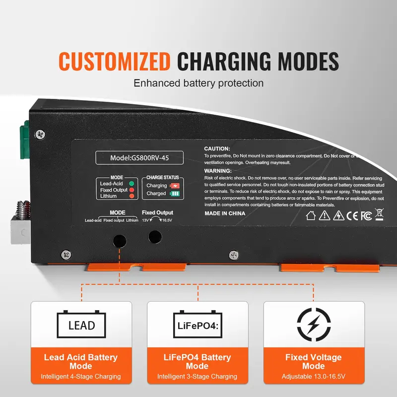 VEVOR 45A RV Power Converter Battery Charger, 110V/120V AC to 12V DC, 4-Stage Smart Charging, 13.0-16.5V Adjustable Operating Range, 30Ah-50Ah Compatible, for Lithium/Lead Acid Batteries, ETL Listed, Advanced Protection, Backup Fuse, Ideal for Road Trips VEVOR 45A RV Power Converter Battery Charger, 110V/120V AC to 12V DC, 4-Stage Smart Charging, 13.0-16.5V Adjustable Operating Range, 30Ah-50Ah Compatible, for Lithium/Lead Acid Batteries, ETL Listed, Advanced Protection, Backup Fuse, Ideal for Road Trips