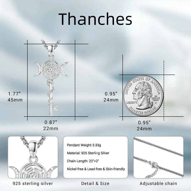 Thanches Hecate Necklace 925 Sterling Silver Triple Moon Goddess Pendant Wiccan Pagan Magic Amulet Jewelry Protection Witchcraft Tetragrammaton Witches Medal Perfect Gift for Women Men