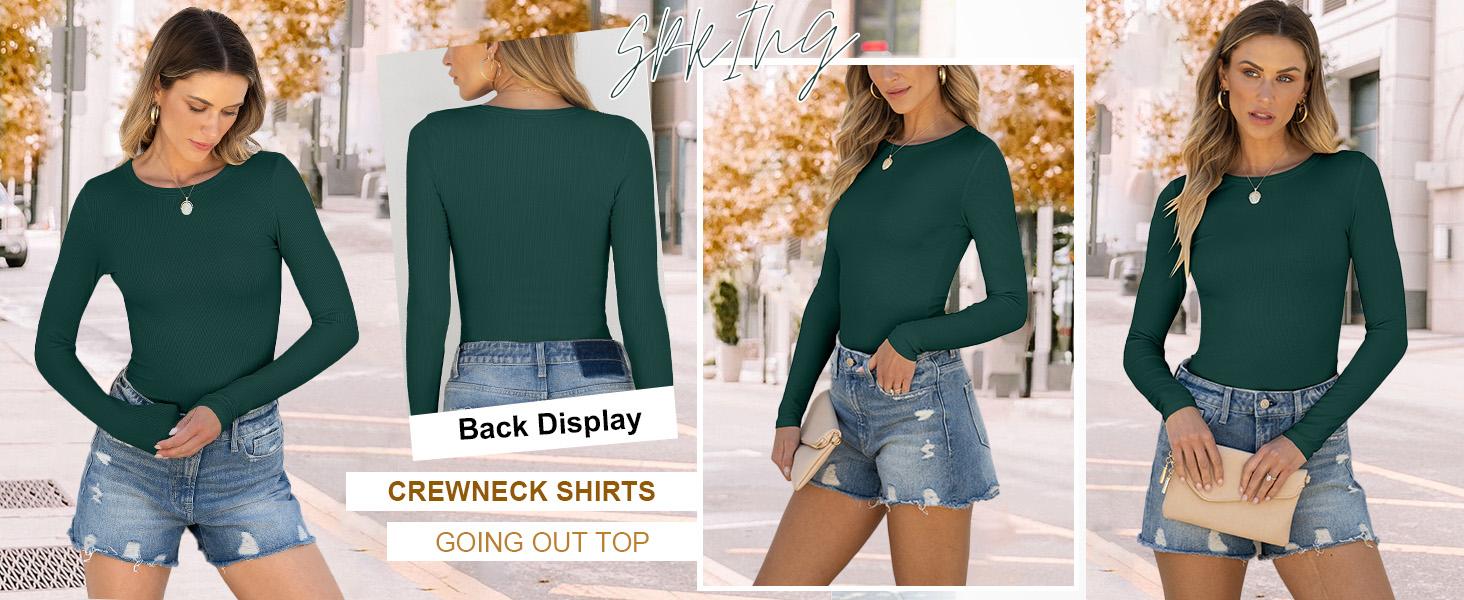 ANRABESS Women Long Sleeve Crewneck Rib Knit Slim Fit Shirts Basic Tee Tops 2025 Casual T-Shirt Going Out Workout Outfits Womenswear Knitwear