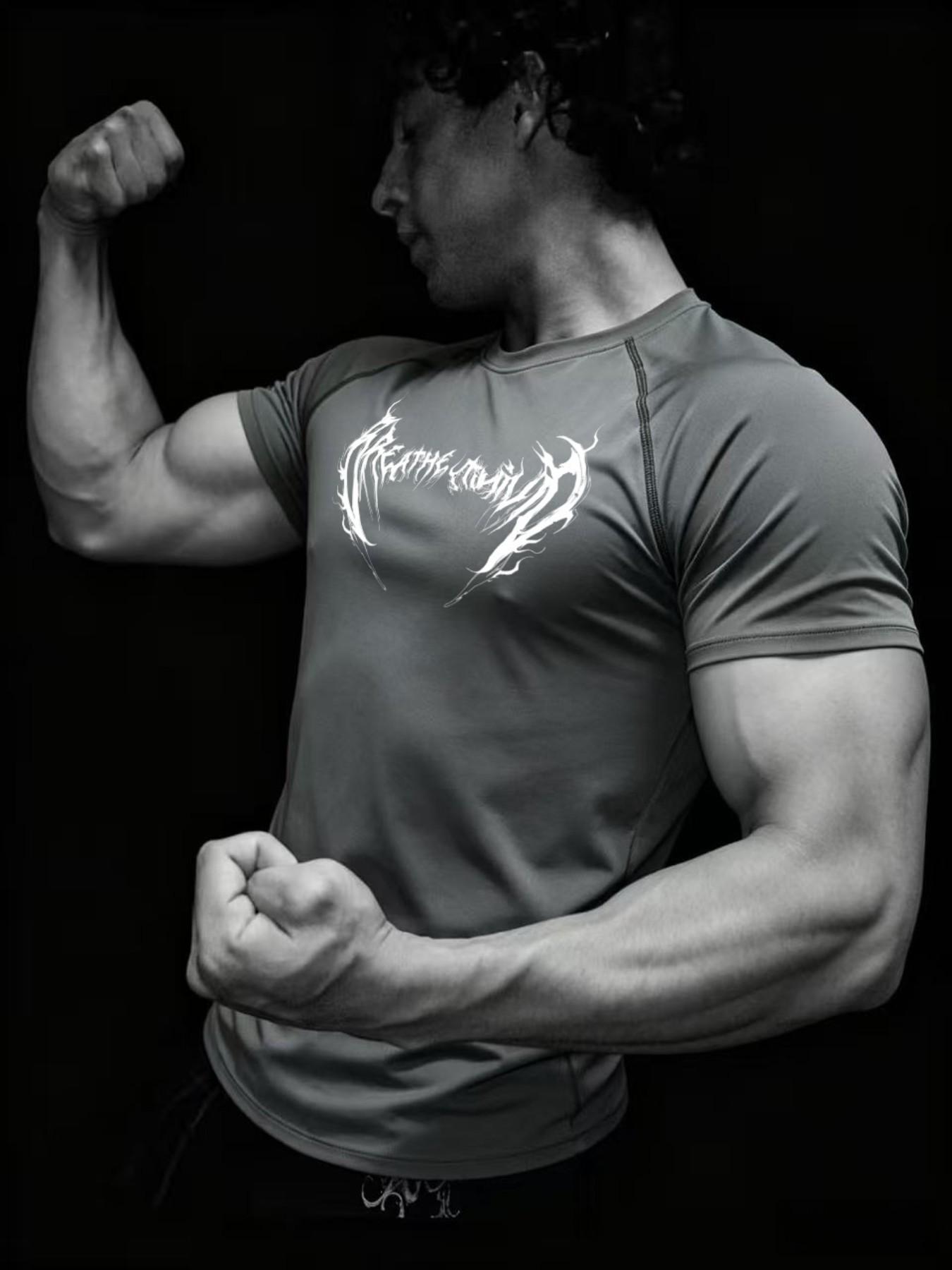 Men's Sporty Fitness T-Shirt, High Elasticity Quick-Dry Training Top, Ideal for Cycling and Workouts, Comfortable and Durable