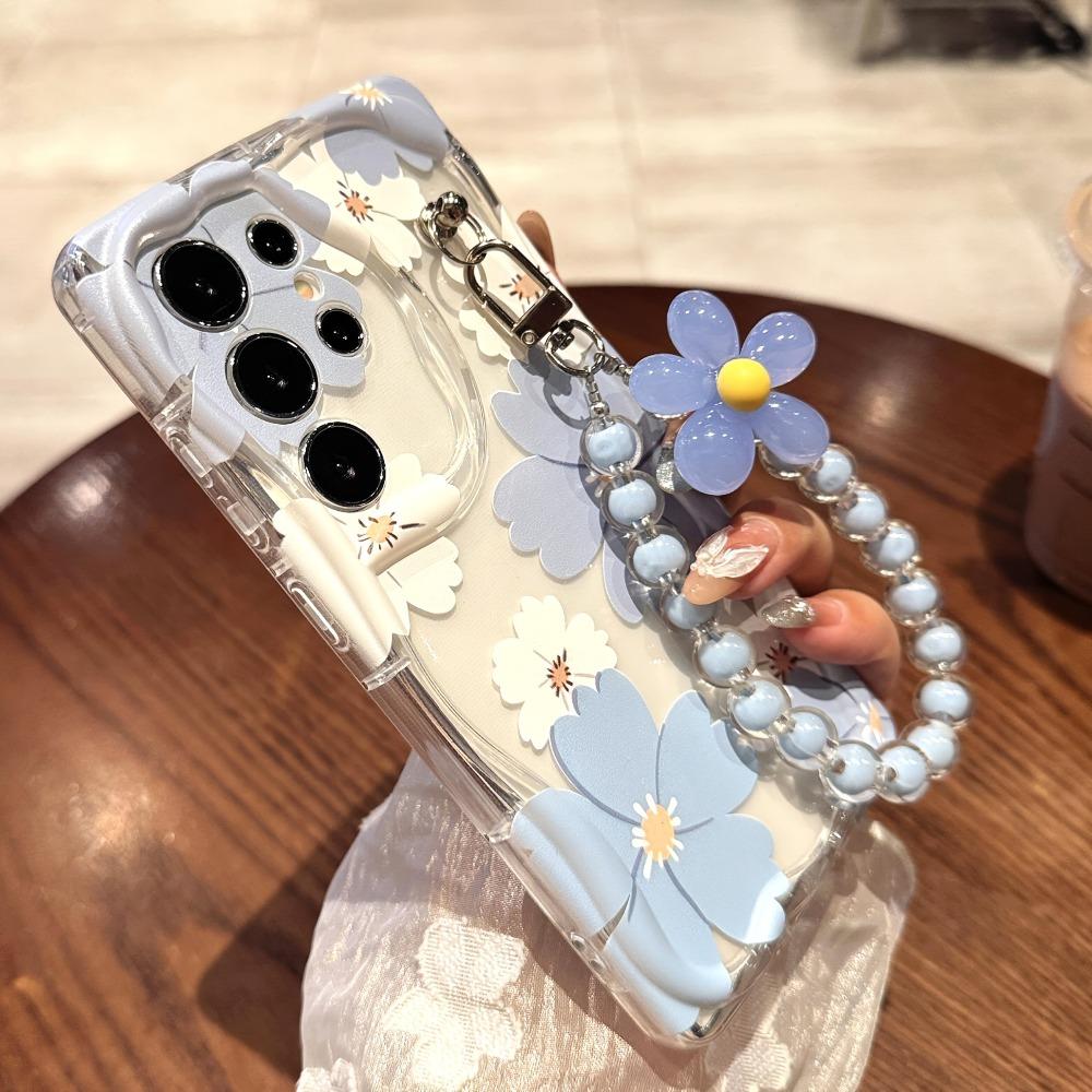 Design Blue Purple Transparent All Inclusive Anti Fall Phone Case With The Same Pearl Chain For Infinix Smart 10 Plus 9 7 8 Tecno Spark 40 40C 20 20C 30C Go 2024 2023 2025 1 1S 2 2S Hot 60 Pro Plus 50i 60i Back Cover