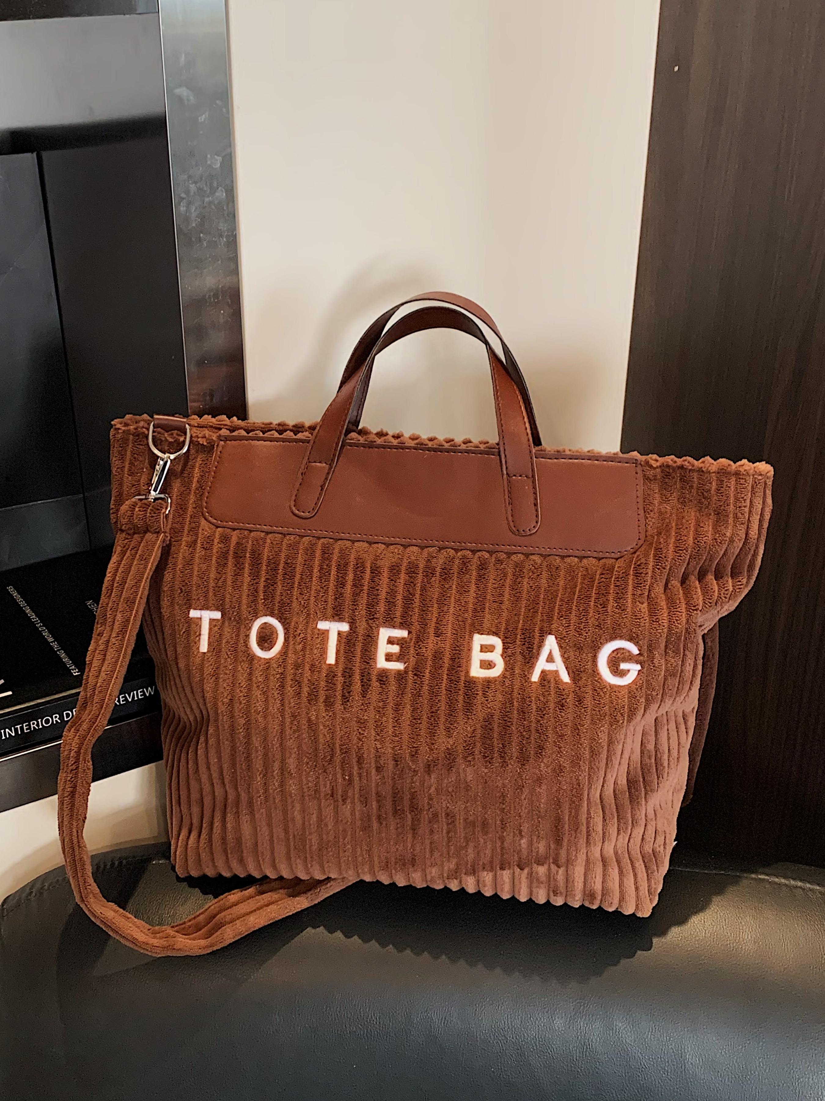 Large Capacity Corduroy Letter Design Handbag, Casual Fashion Shoulder Bag, Work & Daily Use, Everyday Bag, Stylish Tote Bag for Fall & Winter
