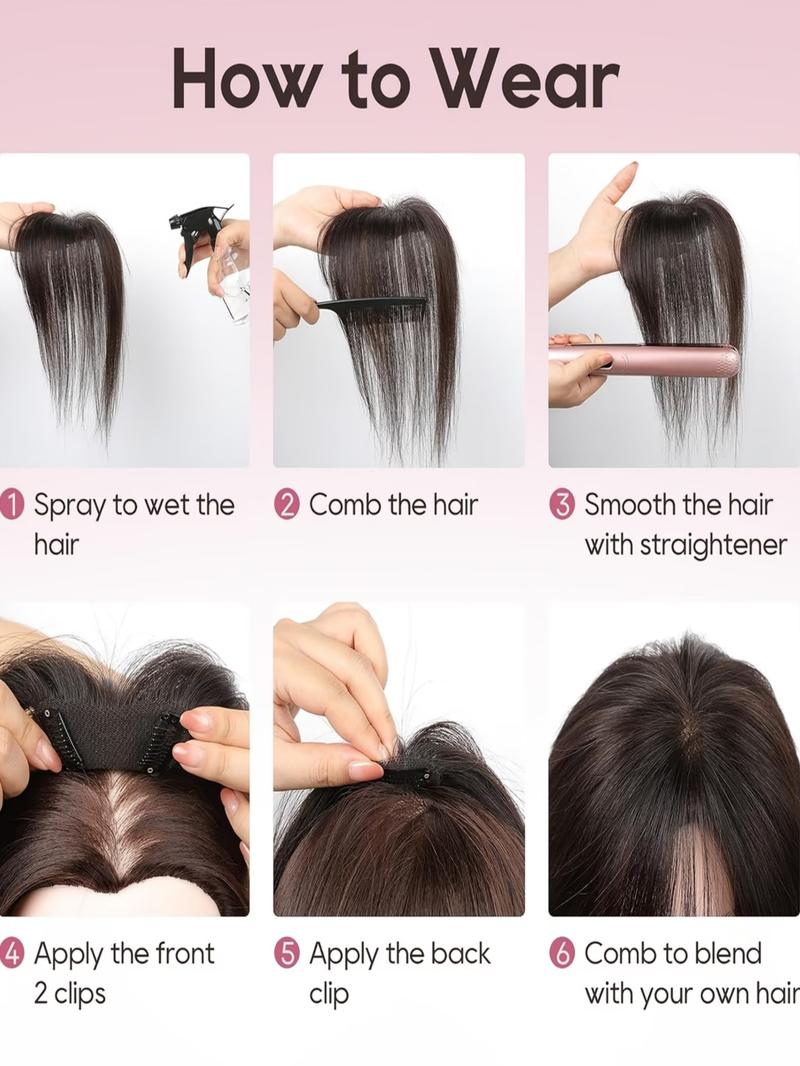 5X9 Real Human Hair Topper with Bangs for Women, Available in Natural Black, Dark Brown, Blonde, And White Gray, Featuring Straight Hair to Boost Volume And Conceal Gray Hair, Enhancing Your Overall Appearance, Perfect for Different Events