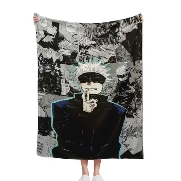 Manga Collage Soft Fleece Flannel Throw Blanket, Anime Comics Black White Male Character Design, Multi-Sizes (30x40in, 40x50in, 50x60in, 60x80in) for Teens, Indoors/Outdoors Bedroom Sofa Travel Gift, Soft Warm